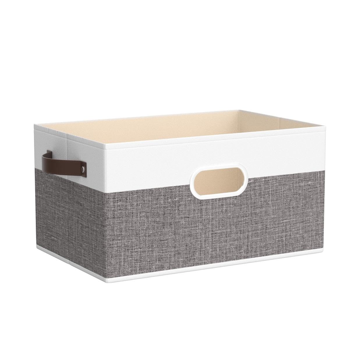 Yawinhe Boîtes de Rangement Lavable,Lot de 3 Panier Blanc/Gris,38x25x21cm | Sans Couvercle Boîte de Pliables;Coffre avec Plaques en PP; Lavable Rangement Tissu avec poignées en cuir pour Vêtements