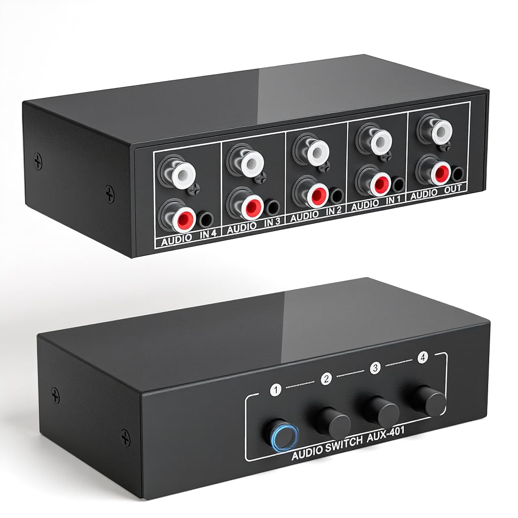 ZORBES® 4-Port Audio Switch Box, 4-in-1 Out RCA & 3.5mm Stereo Audio Selector, Aluminum Passive Audio Switcher for Speakers, Audio Devices & Headphones, 15x10x4.8cm-image-23