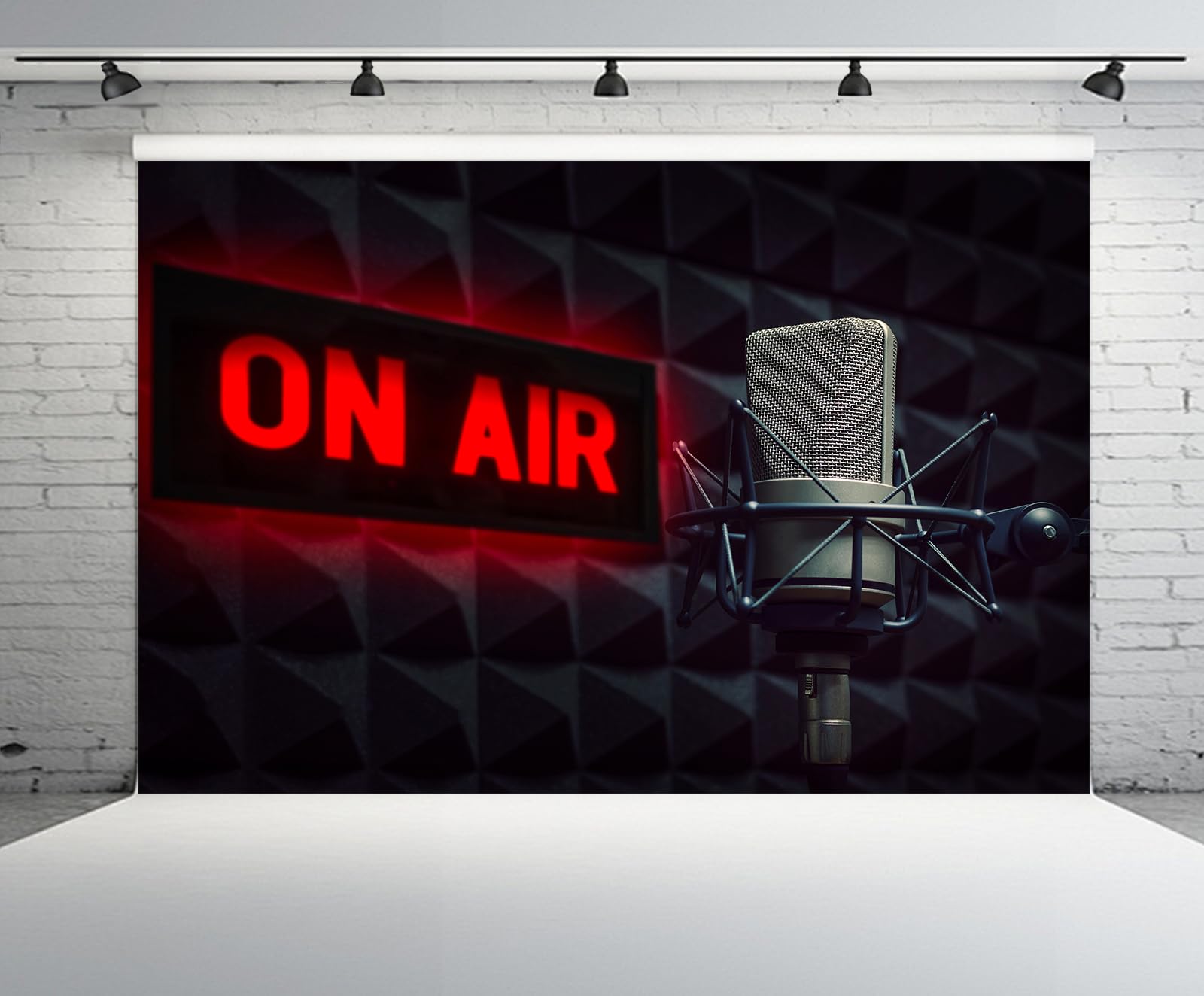 Professioneller Mikrofon-Hintergrund, Radiosender, Studio, On-Air-Schild, TV-Show, Newscaster, Studio, Hintergrund, Reporter, Interview, Bühne, Videoaufnahme, Dekoration, Fotoautomaten