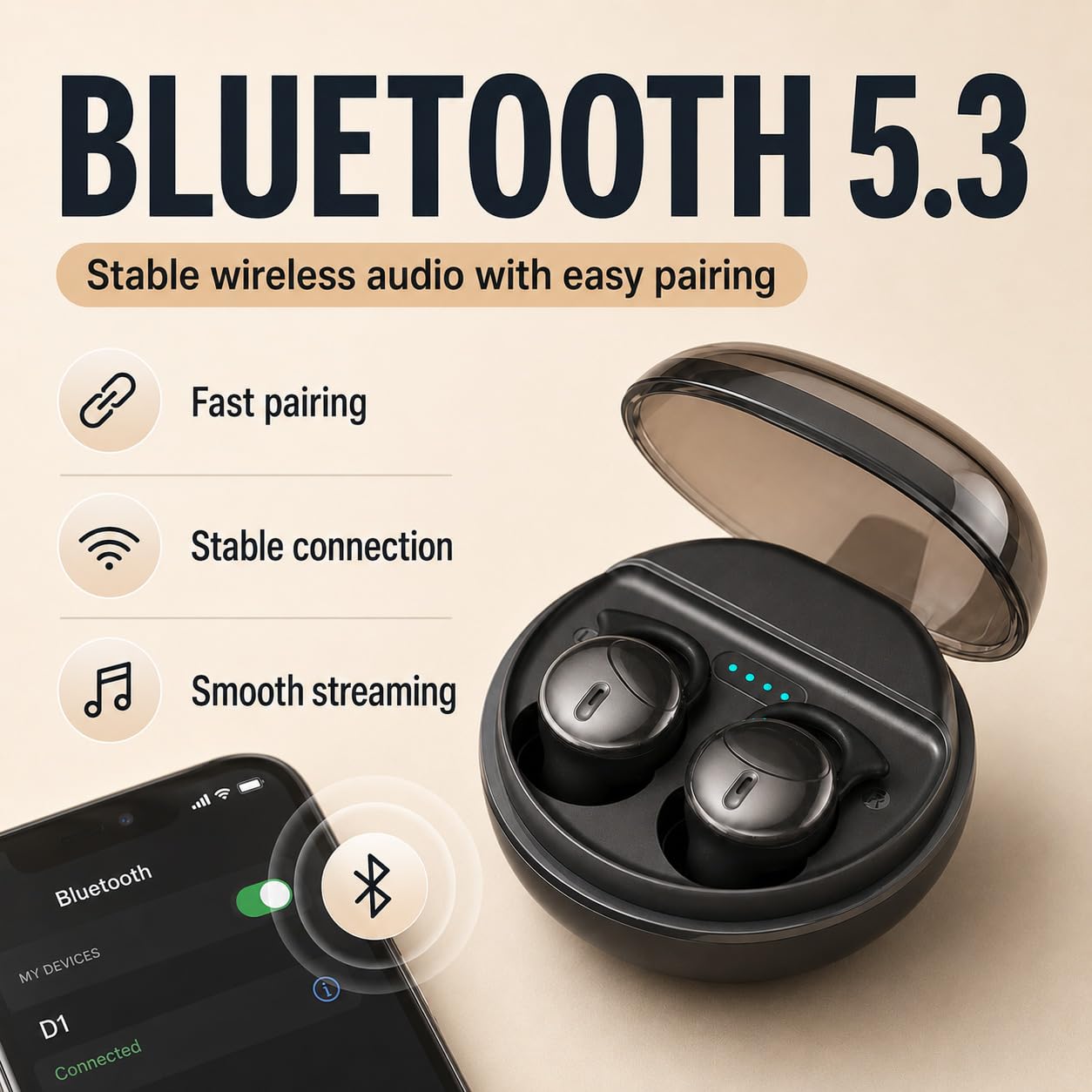 Mini Sleep Earbuds Wireless - IPX5 Wasserdicht, Leichte Schlafkopfhörer Bluetooth 5.3 für empfindliche Schläfer, Schmerzloses & Unsichtbares Design Kopfhörer, Lange Akkulaufzeit (Schwarz)