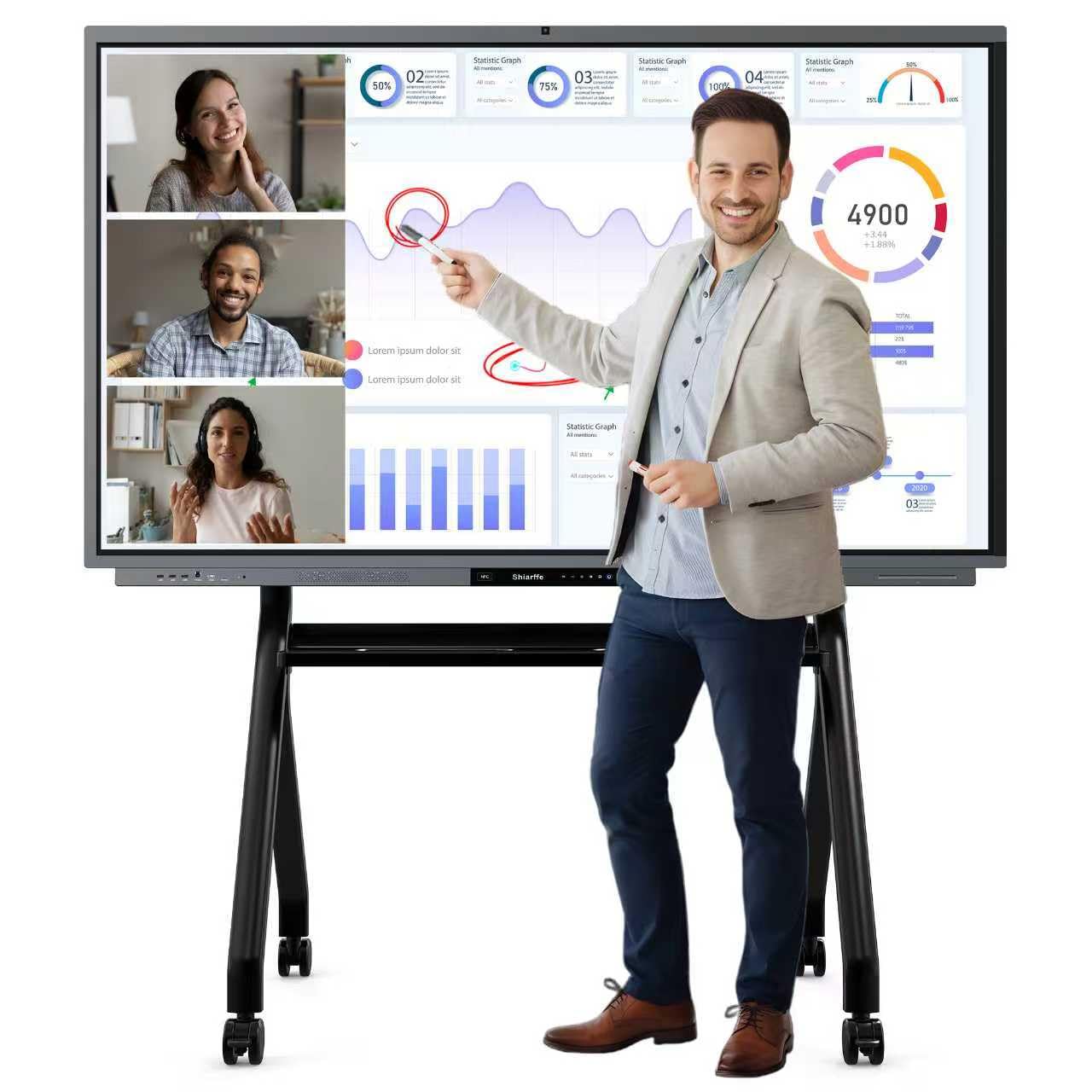 Shiarffe R9 Ultra Portable Smart Board 75" EDLA-Certified Digital Whiteboard, 4K Touchscreen Interactive Display Built-in AI Camera for Classroom Office Hybrid Work Home, Android OS