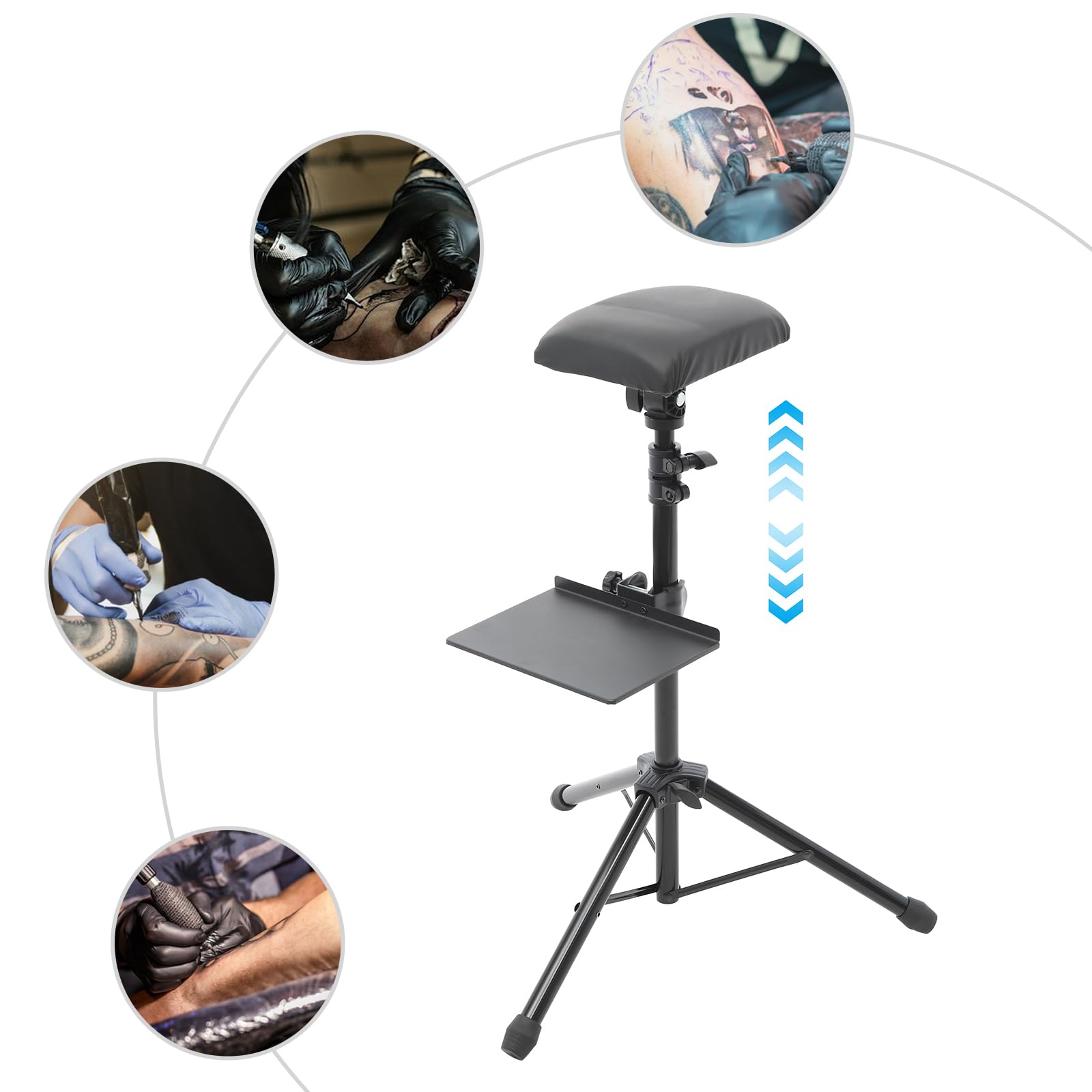 Reposabrazos para tatuajes, altura ajustable y ángulo ajustable, mesa de tatuaje, estación de trabajo portátil, ligero y estable