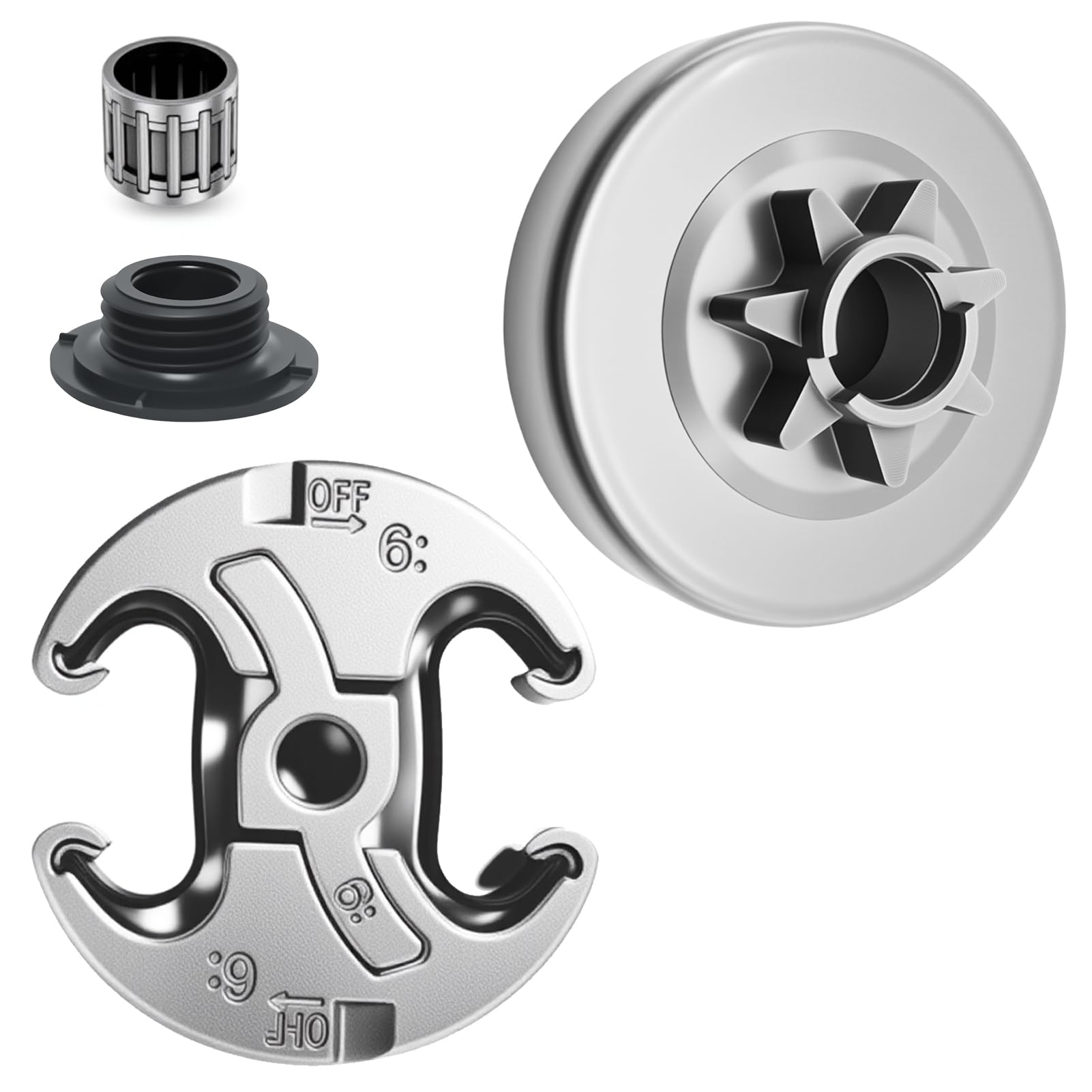 AZXX 3/8" 7T Spur Sprocket Clutch Drum Bearing Chainsaw Parts Kit 4 Pcs for Husqvarna 455 460 Rancher 461, Fit for Jonsered CS 2255 Redmax GZ550