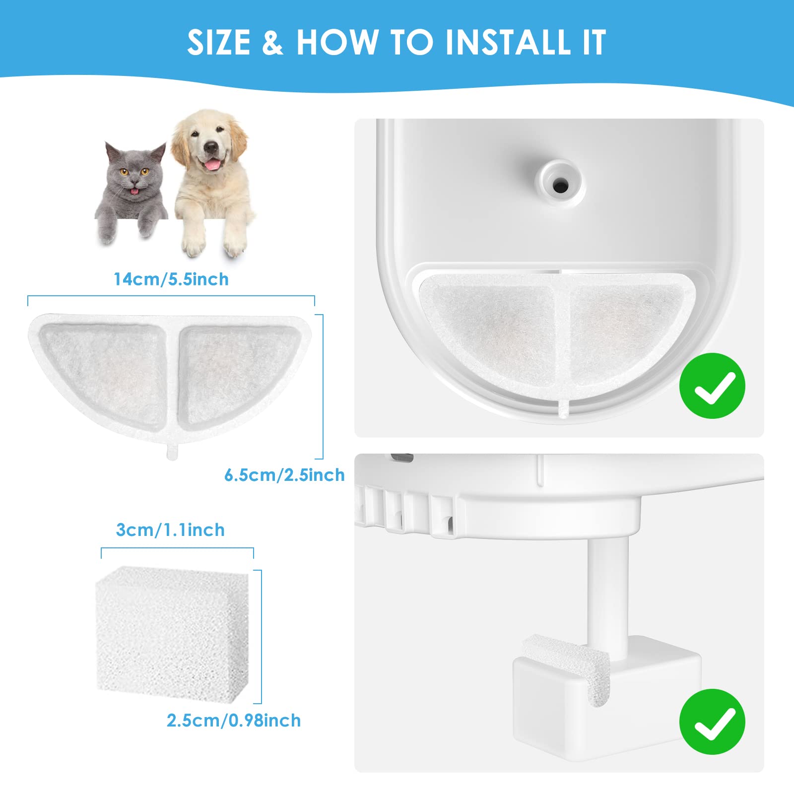Filtro per TOMXCUTE fontana per gatti a batteria (modello: P9), 10 filtri di ricambio e 2 spugne prefiltro