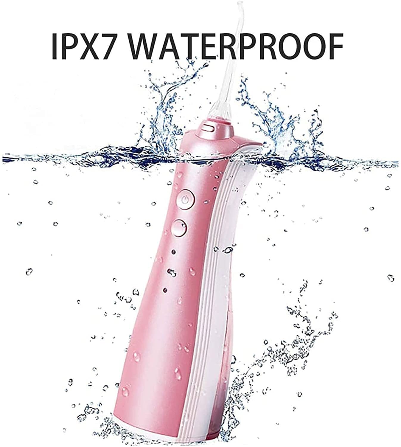 Limpiador de dientes de floress de agua inalámbrico, USB Irrigador oral recargable para viajes, IPX7 Impermeable, hilo dental de agua de 3 modelos con 2 puntas de jets 360 ° Boquilla giratoria p