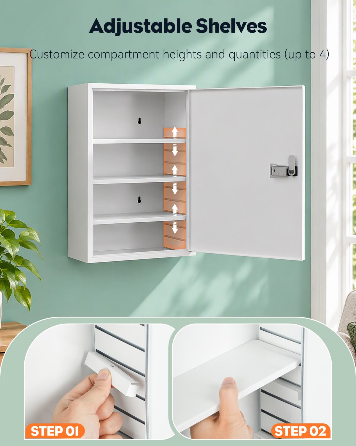 Uniclife Wandmedizinschrank mit Zahlenschloss 30x12x40 cm