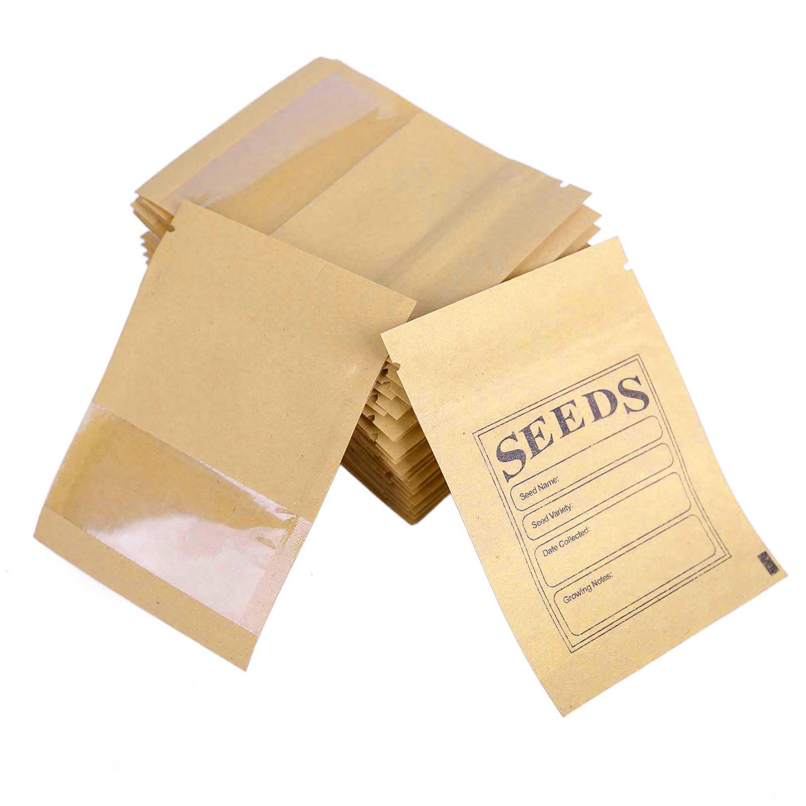 WACCOMT Pack 100pcs Small Resealable Bags Seed Envelopes with Clear Window 2.75x3.74 inch Brown Zipper Lock Kraft Paper Seed Packets Coin Envelopes for Seed Flower Vegetable Plants Garden Storage