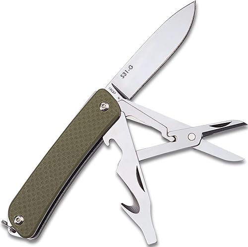 Miniatura 1 de Ruike Llavero pequeño cuchillo de bolsillo, multiherramienta plegable 6 en 1, acero inoxidable 12C27, mango G10, mini EDC táctico camping ejército