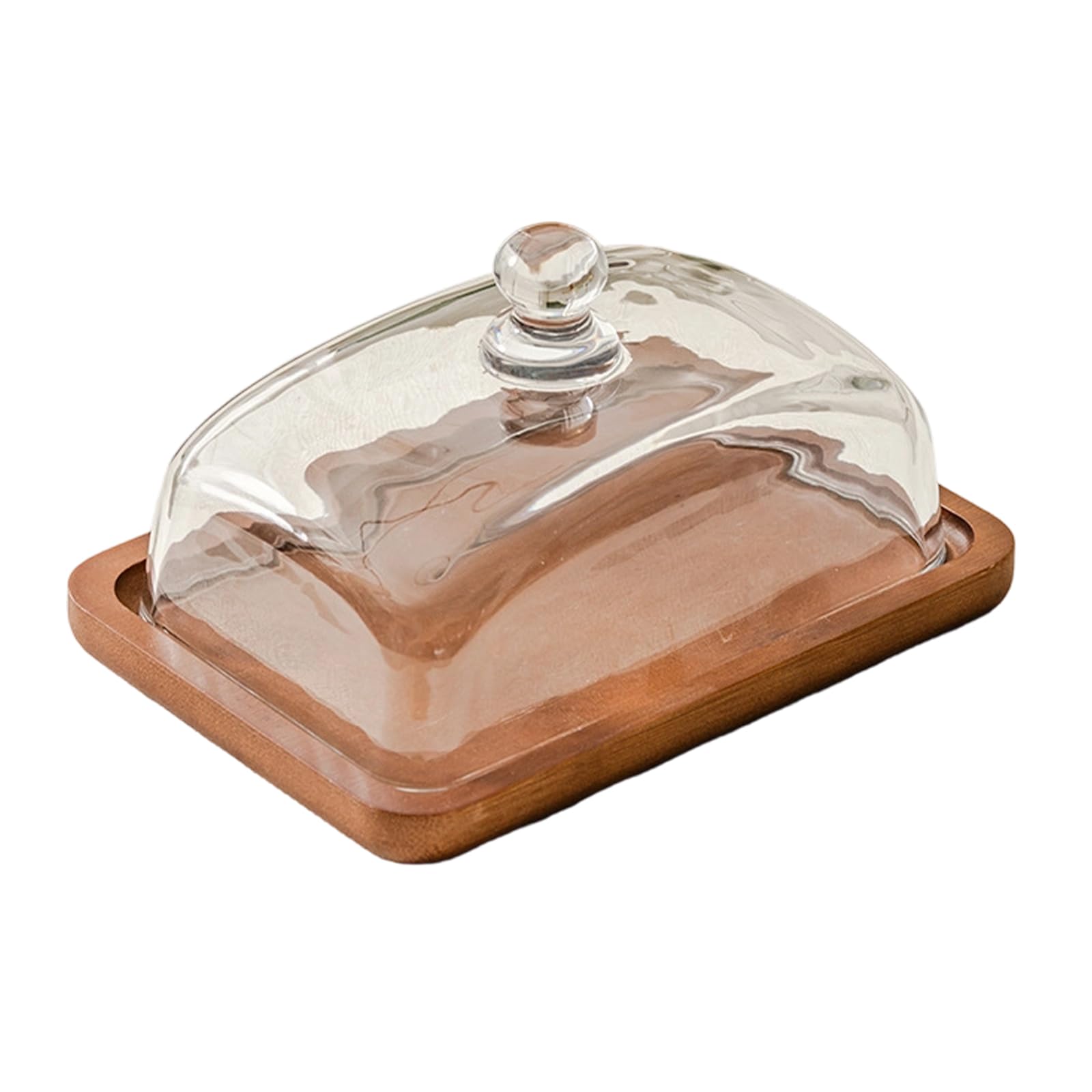 APGLSXY Wooden Cake Stand with Transparent Glass Cover Butter Tray for Countertop and Fridge Storage Wooden Cake Tray with Lid