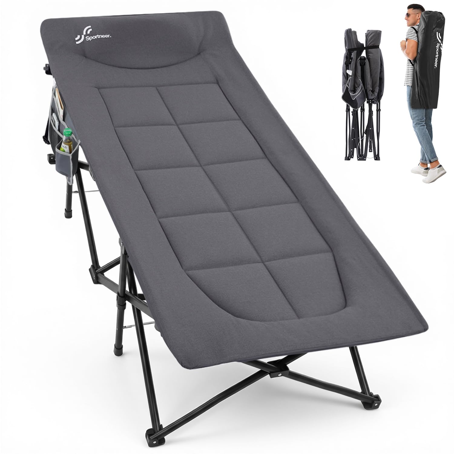 Sportneer 31" Camping Bed Camp Bed with Cushion, Extra Wide Camp Beds for Adults 450 LBS Outdoor Office Indoor Fishing with Carry Bag Supports โ image 1