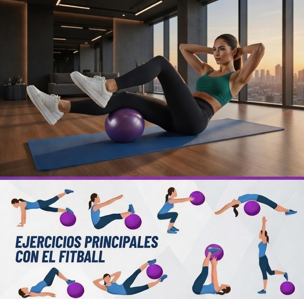 Pelota de Pilates de 25 cm antideslizante de PVC | Soft Ball Fitness para Yoga, Gimnasia y Fisioterapia | Mini Fitball para Entrenamiento en casa, Core Abdominales y Embarazo | Morado