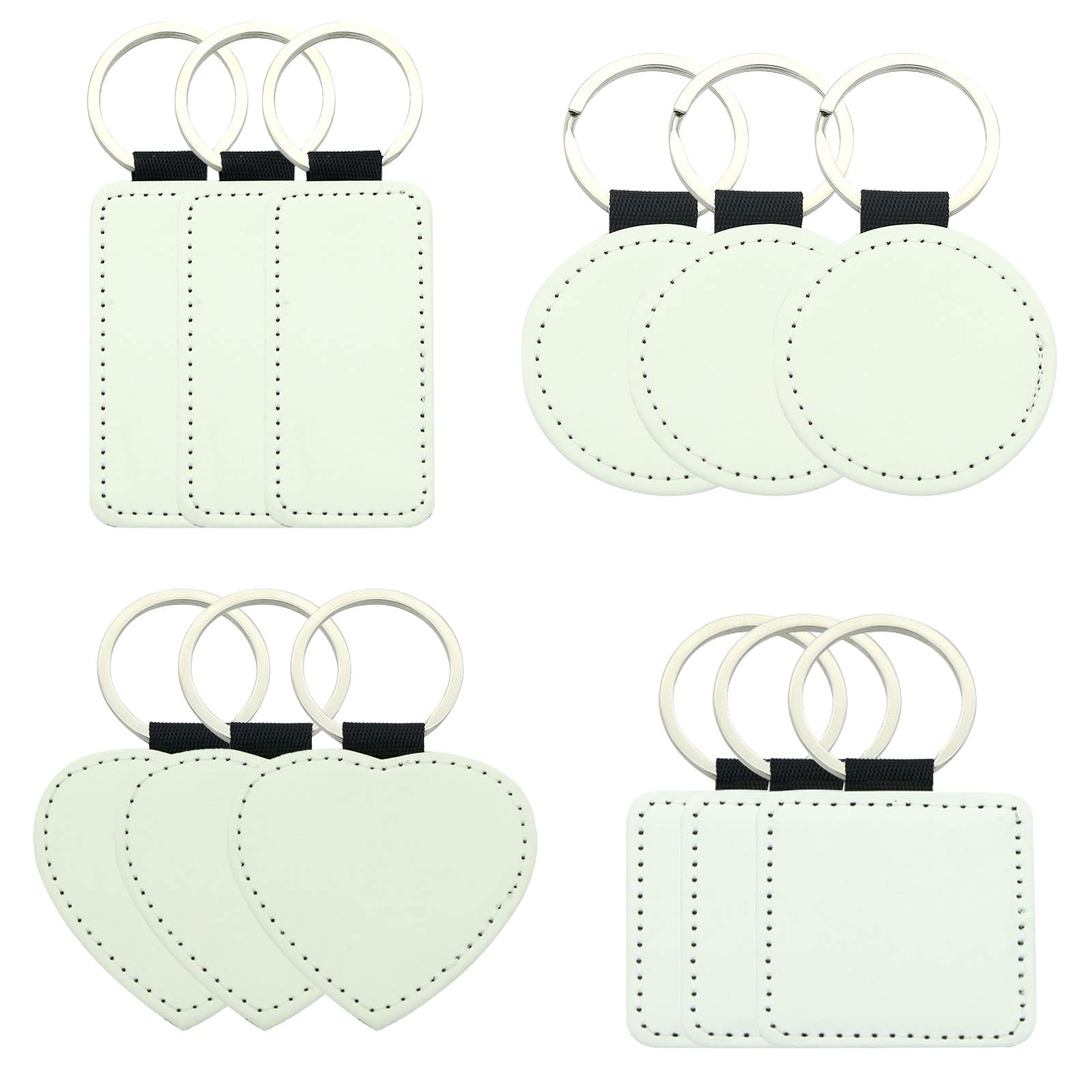 12 Pcs Sublimation Blank Keychains,PU Leather White Keychains Ornament Pendants for Man Women Crafts Heat Transfer