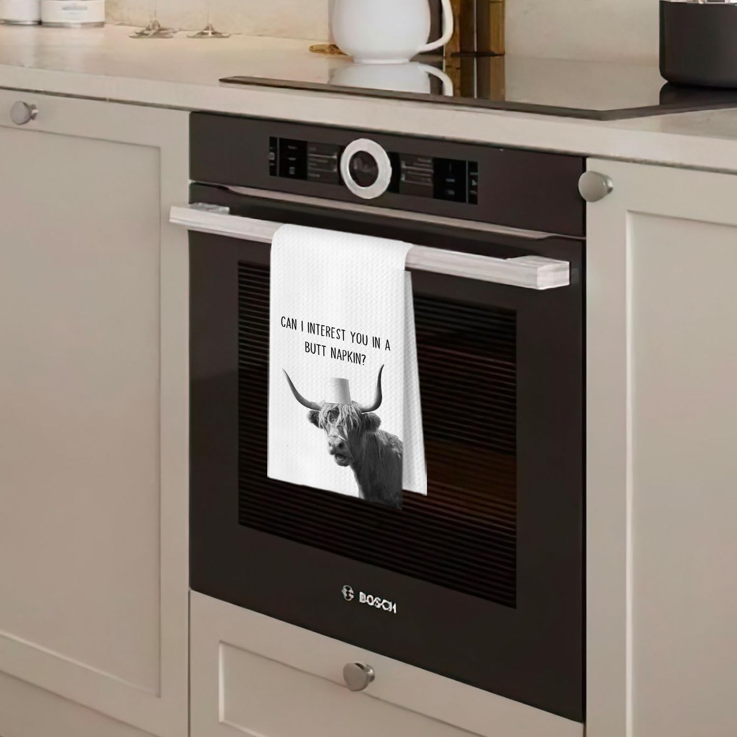 Highland Cow Bathroom Towels - Funny Farmhouse Cow Decorative Waffle Weave Hand Towels, Western Bathroom Towel, 16×24 Inches - Image 2