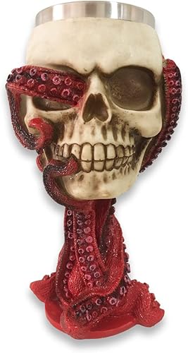 Copas de vino de cáliz de caliz medieval, copa de calavera de acero inoxidable 3D, vasos de chupito de whisky de resina realista, pulpo, tentáculo,