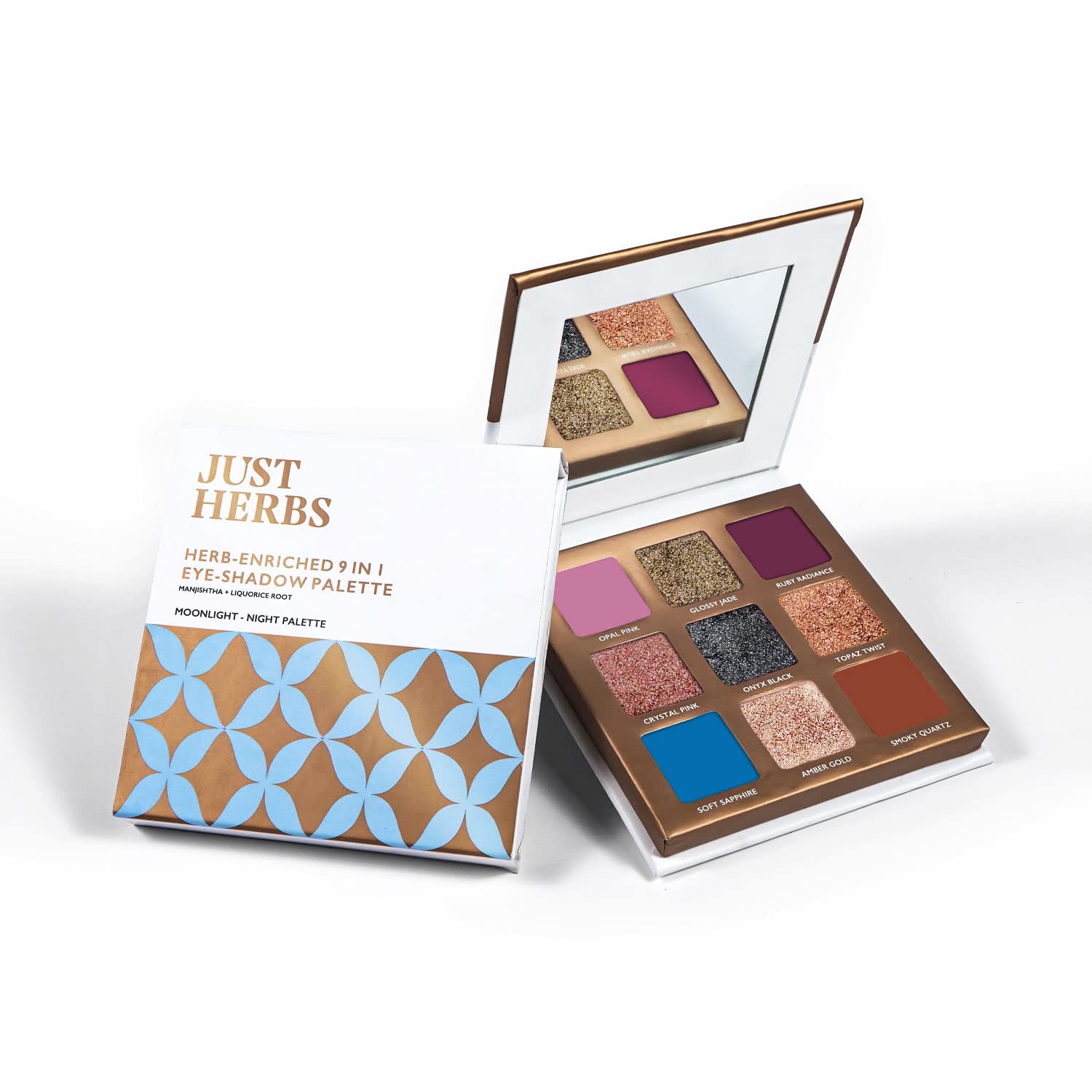 Just Herbs Eyeshadow Palette 9 In 1 Long Lasting Blendable Eye Makeup Palette Shimmery Finish (Moonlight - Night Palette) Multicolor