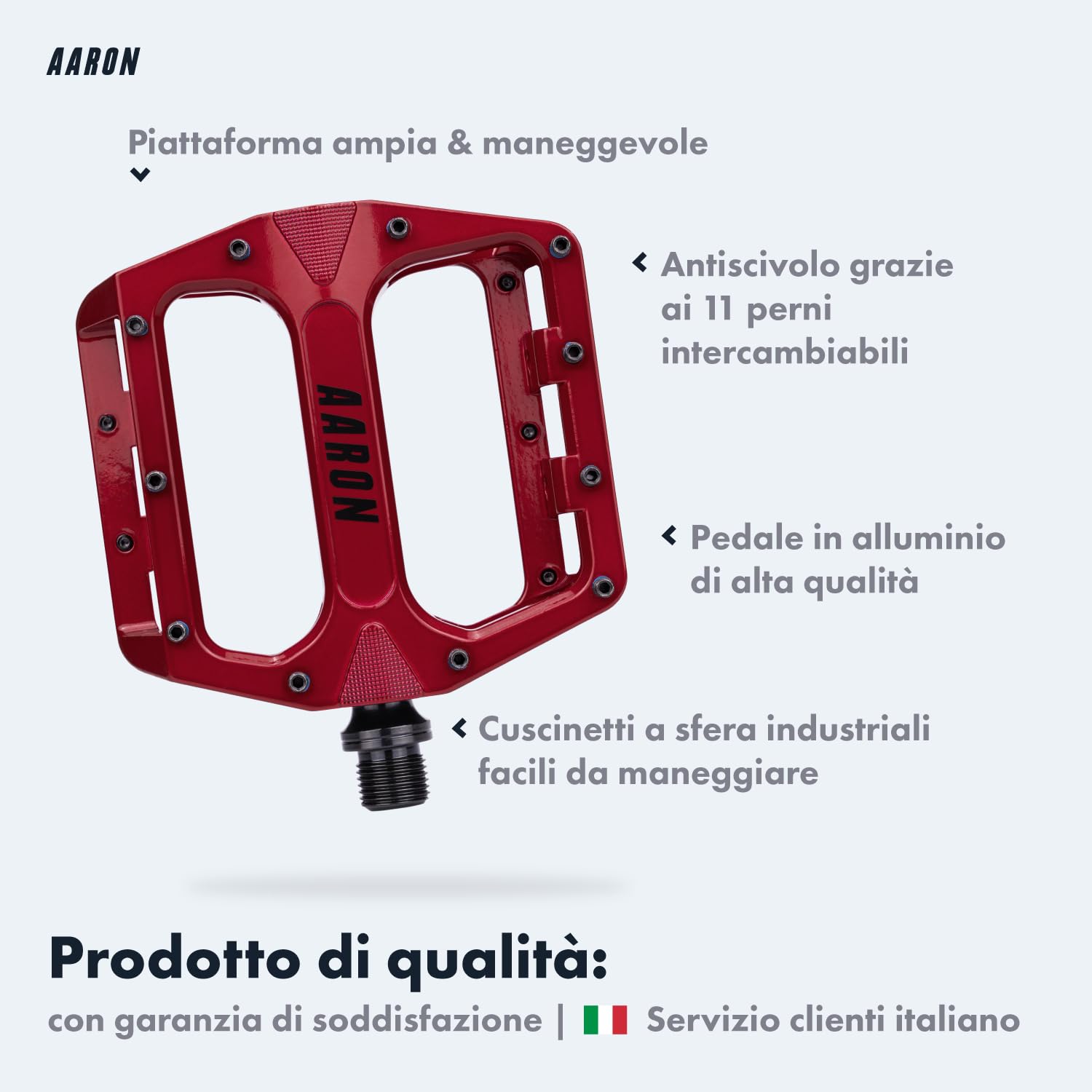 AARON Rock - Pedali Mountain Bike in Alluminio con Cuscinetti a Sfera sigillati - Antiscivolo con Piedini sostituibili - Superficie a Piattaforma per Bici elettrica, MTB, da Trekking, ECC.