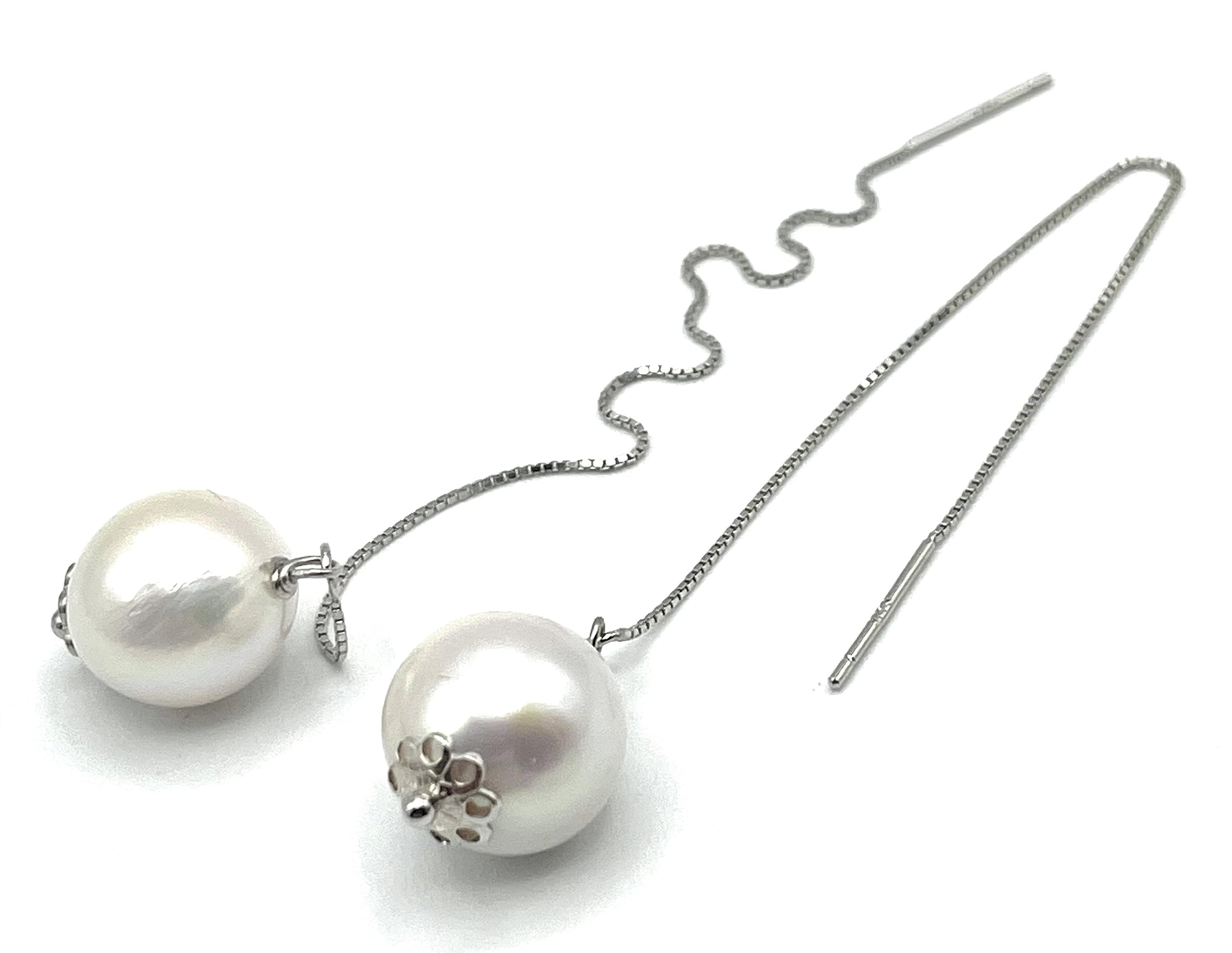 Orecchini con Perle Bianche d'Acqua Dolce, Pendenti Lunghi in Argento 925, Gioielli Minimalista, Pietra di Nascita di Giugno, Bijoux