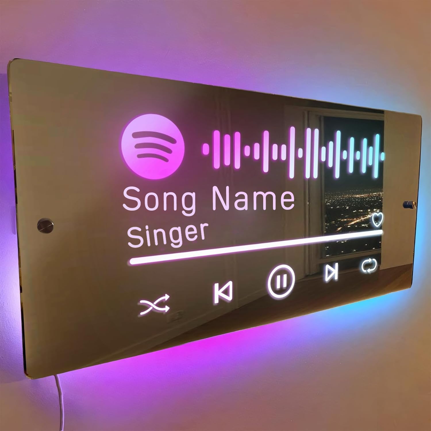 Personalized Music Player Mirror - Custom Light Up Mirror LED Light - Customized Name Sign for Wall Decoration - Bedroom Decoration Night Light- Birthday Gifts for Couple Friend