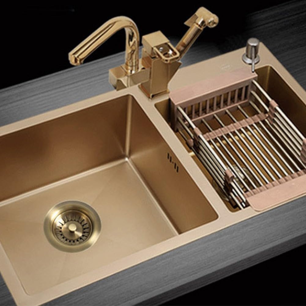 Panier d'évier de cuisine en acier inoxydable de 114 mm avec finition PVD cuivre doré, s'adapte à l'ouverture d'évier de 83 à 90 mm et au tuyau de vidange G1-1/2, remplacement robuste