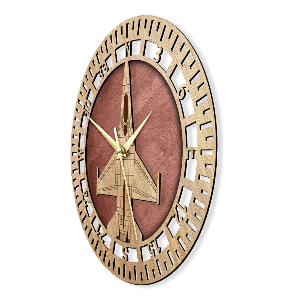 Reloj de Pared de Madera F-16 Fighting Falcon Hecho a Mano Militar decoración del hogar Reloj de Pared silencioso Regalo de piloto de avión de la Fuerza Aérea de los Estados Unidos
