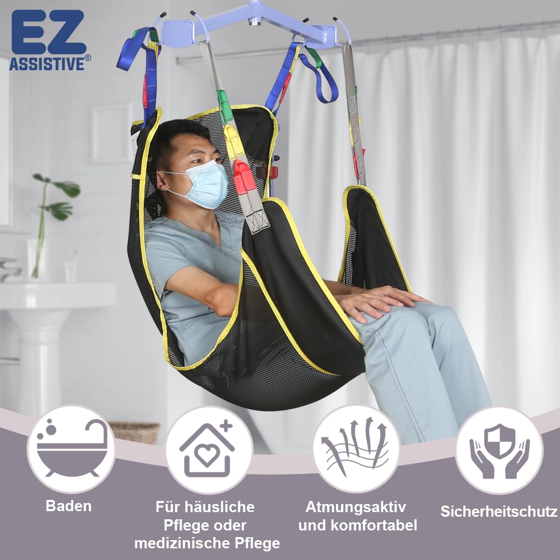 EZ Assistive Full Body Patient Lift Sling features a four points mesh sling for patient transfers and supports up to 500lbs (230kgs). (mittel)