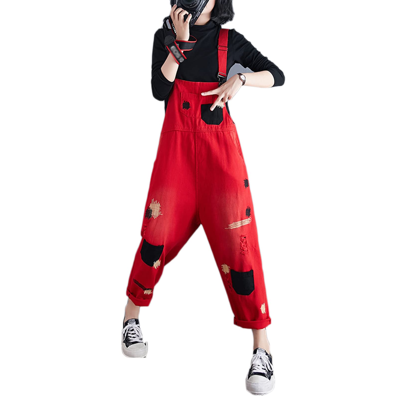 Salopette da donna in denim Salopette Pantaloni da donna Vintage Casual Baggy Jean Tute regolabili Tute Tute a gamba larga Tutina Pantaloni lunghi