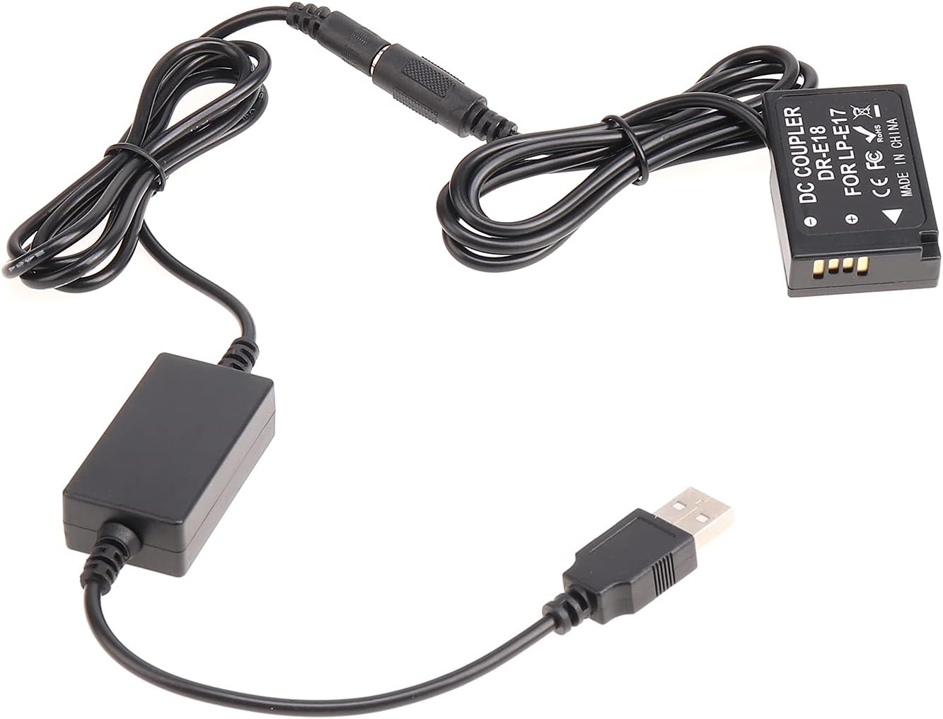 FocusFoto Full Decoded LP-E17 DR-E18 Dummy Battery DC Coupler + USB Power Supply Adapter Cable fit 5V 2A Power Bank for Canon EOS 77D 200D 800D 750D 760D M3 M5 M6 Mark II RP Camera