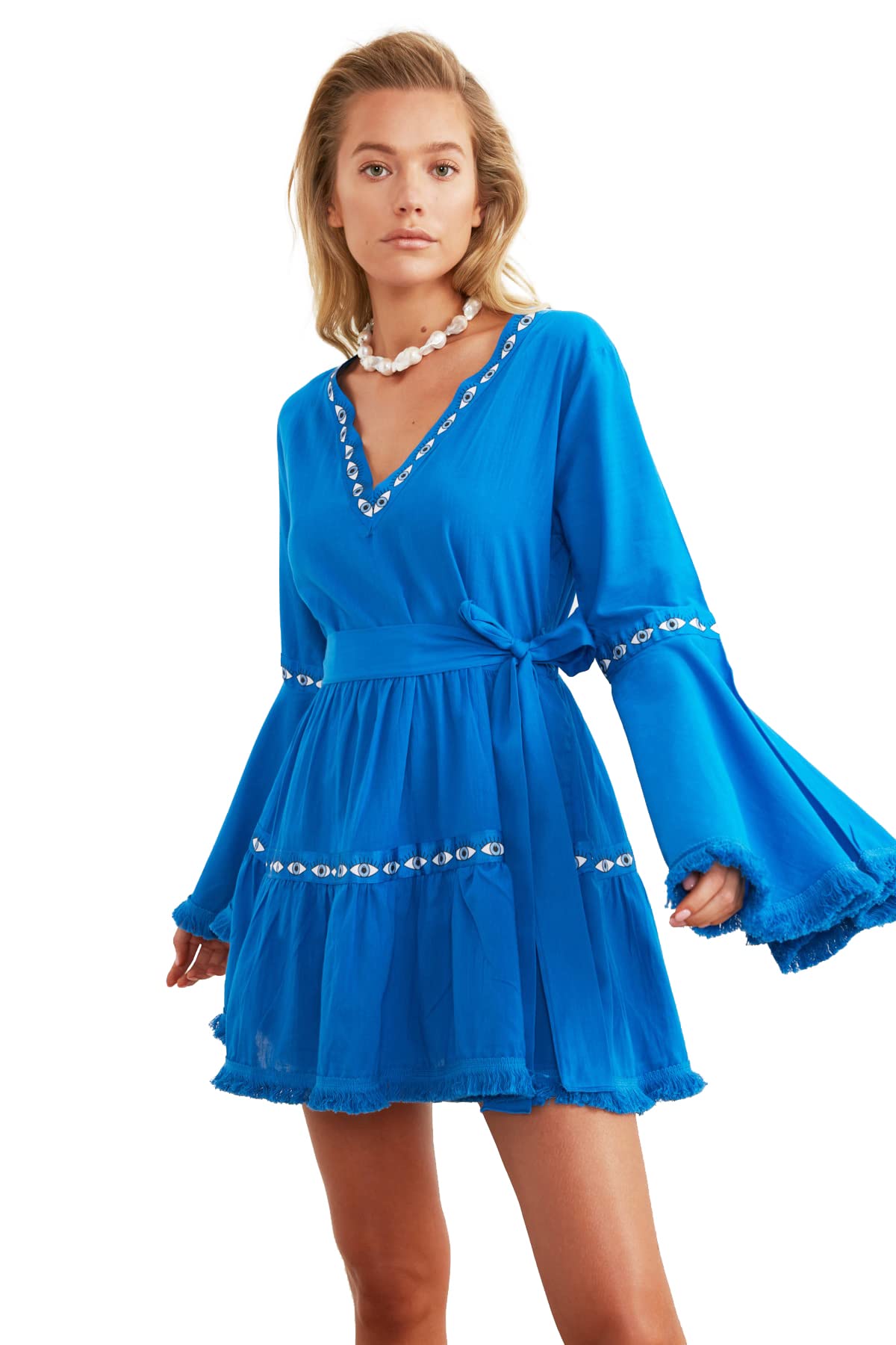 Trendyol FeMan Beachwear Mini Skater Regular fit Woven Dress Royal Blue