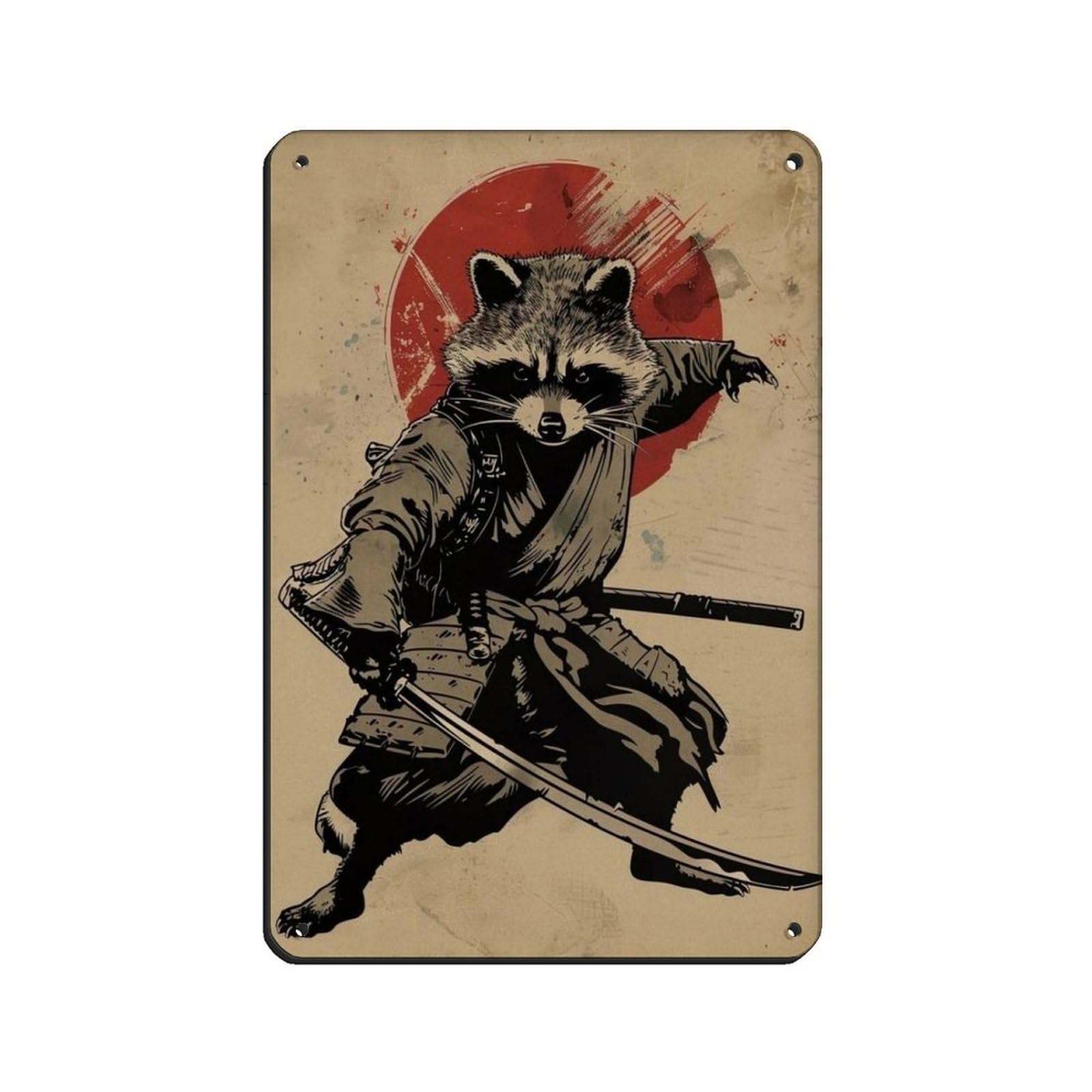 Ninja Raccoon Holding A Katana Sword, Tin Sign Vintage Metal Pub Club Cafe Bar Home Wall Art Decoration Poster Retro 8x12inch(20x30cm)