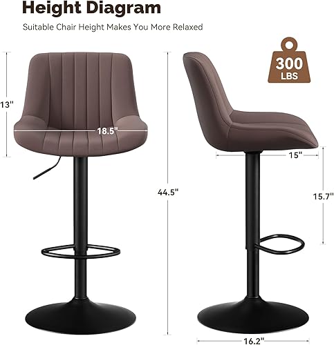 Miniatura 2 de Juego de 2 taburetes de bar, taburetes de bar giratorios modernos y ajustables con respaldo, sillas de isla de tela de rendimiento de altura de