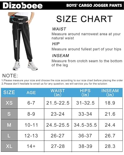 Dizoboee Boys Cargo Jogger Pants, Kids Hiking Pants Lightweight Quick Dry Joggers Active Pants, Black, S #TOP6