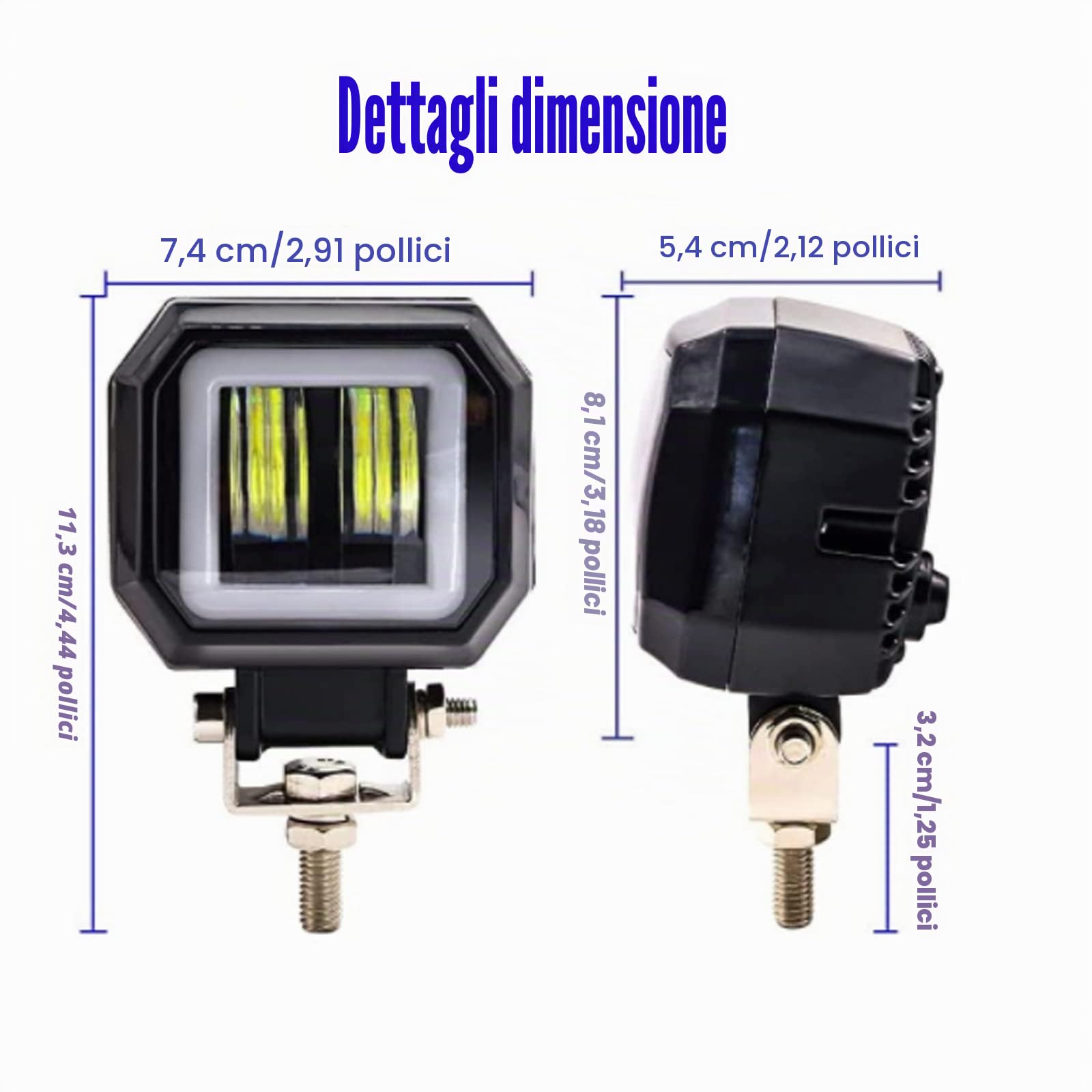 Biqing Faretti LED Moto bianca Angel Eyes,3 Pollici Quadrato 20W LED Fuoristrada Lampada da Lavoro 12V/24V Faretti Moto Supplementari Luce Ausiliaria DRL Con Interruttore Motos 22mm