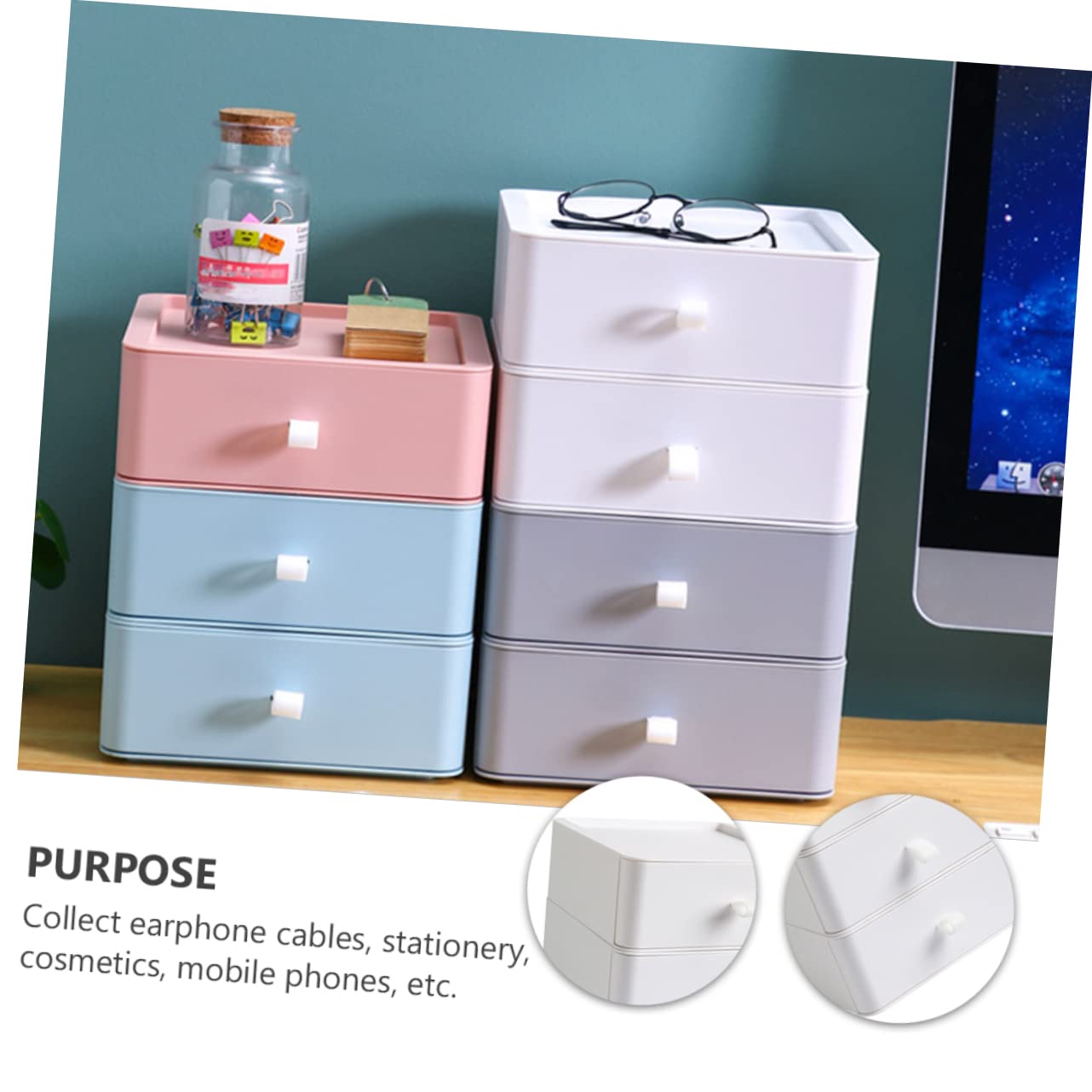 SHINEOFI Cassettiera da Scrivania in Plastica Bianca a Tre Strati Cassetti, Grande Capacità di Archiviazione, Organizer Multifunzionale per Ufficio e Casa
