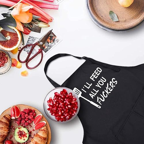 Miniatura 9 de ZOORON Divertidos delantales de chef negros para hombres, ajustables, para barbacoa, cocina, con bolsillos, accesorios para parrilla