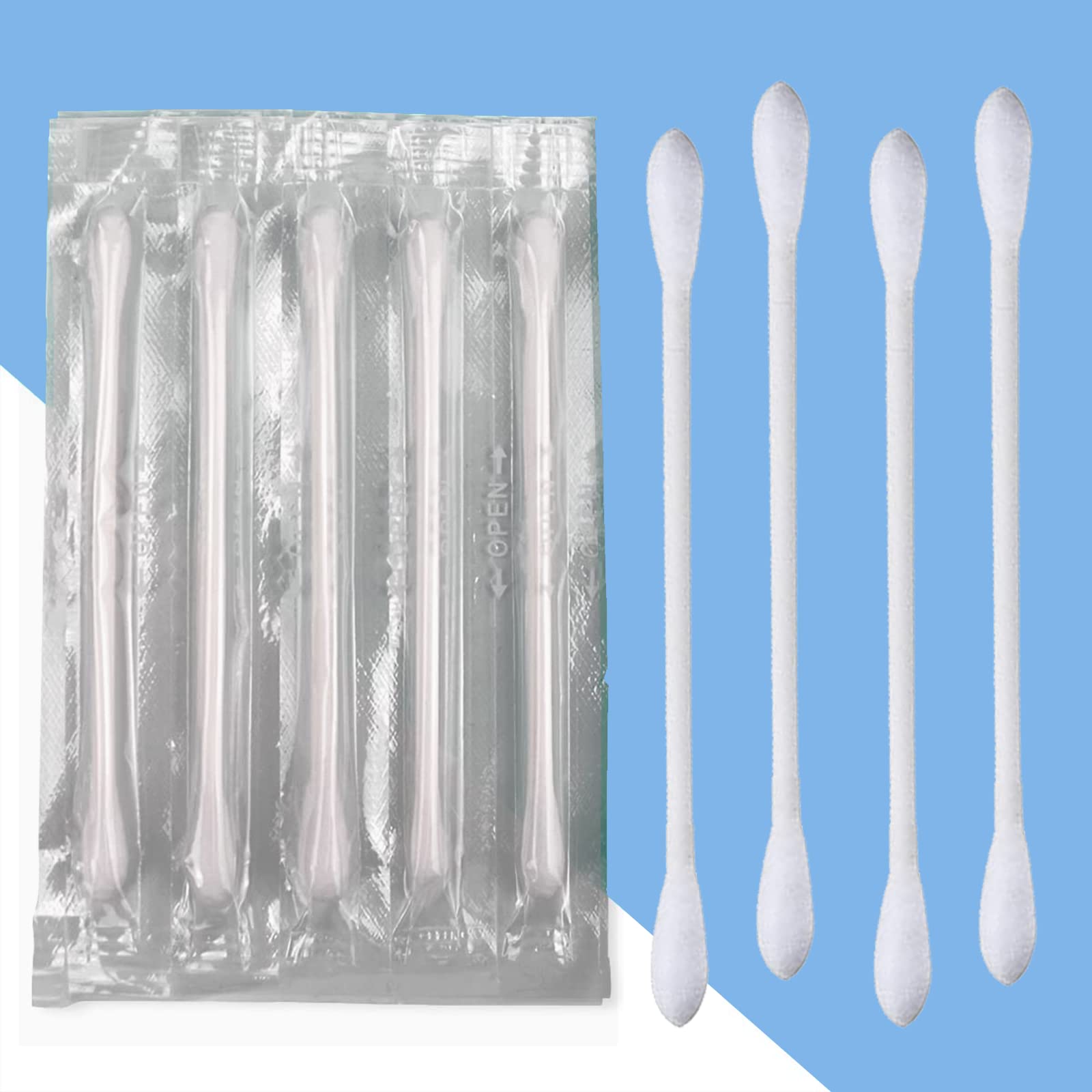 APKULEEP Cotton Swab Individually Wrapped, 200 Count Natural Cotton Buds, Double Tipped Cotton Tips for Ear, Beauty Care, Cleaning (White, Double Round End))