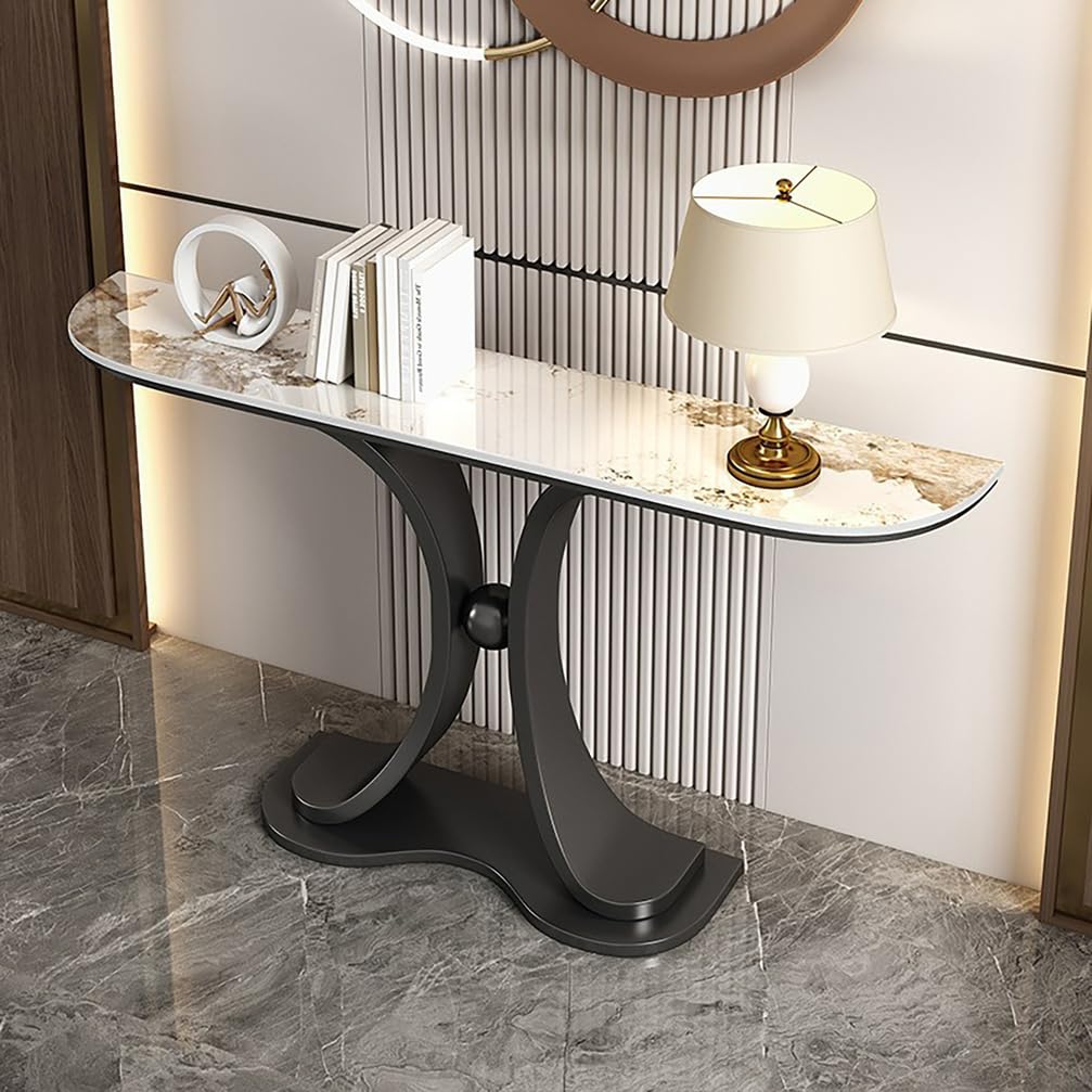 WYRNOBRX Console Tables for Entryway with Marble-Look Top Metal Side Table Minimalist Entry Way Table Home Decor for Living Rooms, Hallways, And Hotel Lobbies,Black/A,L100*H80*W30