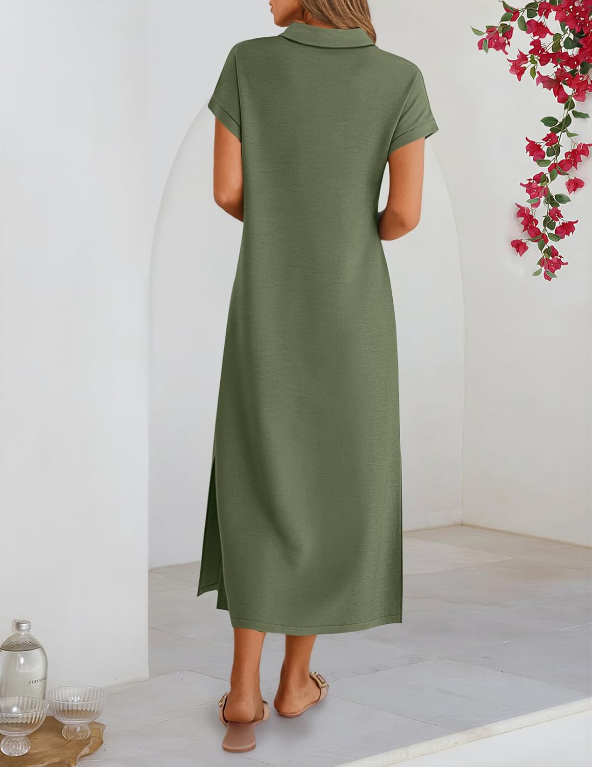 MEROKEETY Women's Summer Casual Maxi Dress 2026 Cap Sleeve V Neck Collared Beach Vacation T Shirt Long Dresses - Image 4