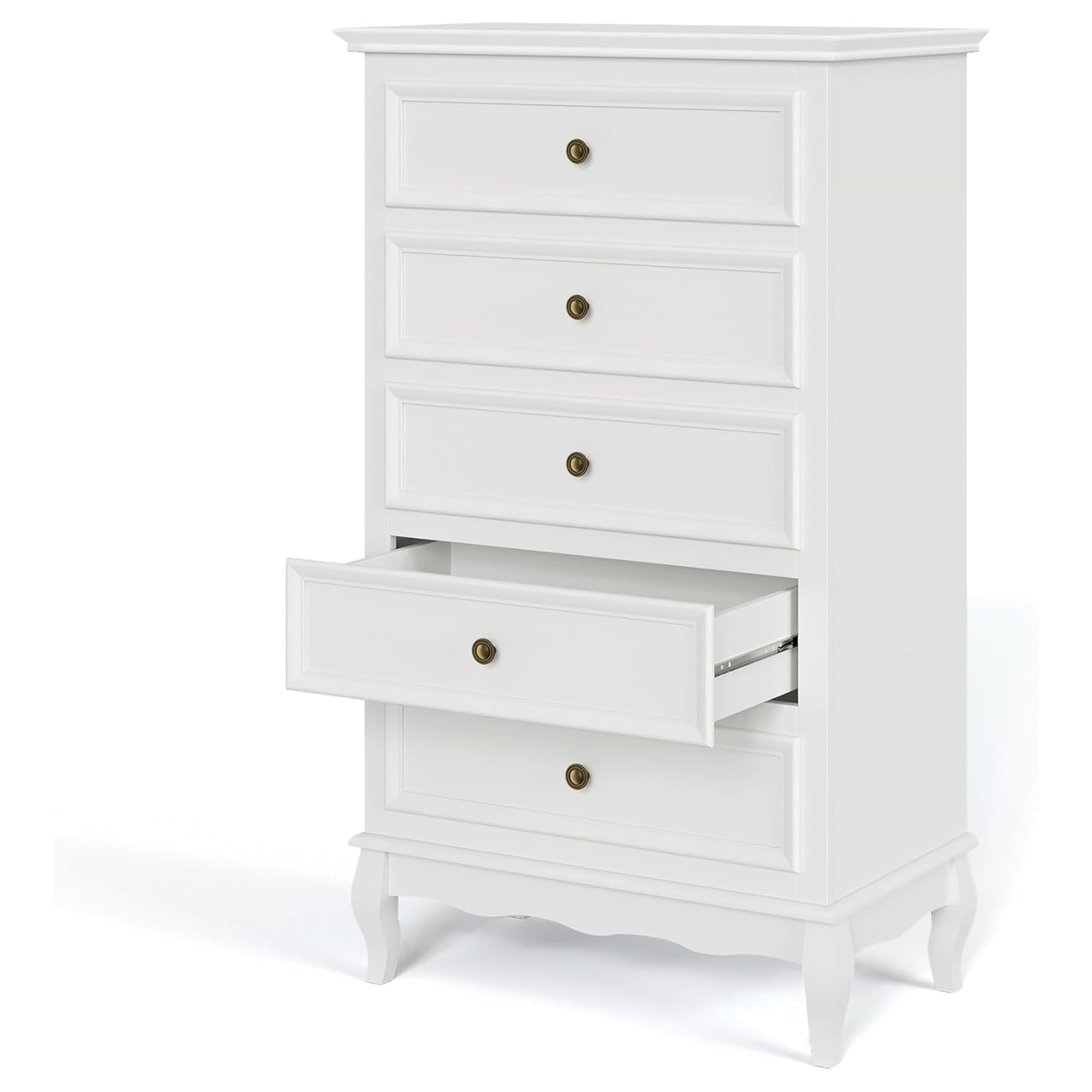 RoyalCraft White Dresser for Bedroom, Modern 5 Drawer Dresser, Wood Rustic Tall Chset of Drawers, Storage Dressers Organizer for Bedroom, Living Room,Hallway