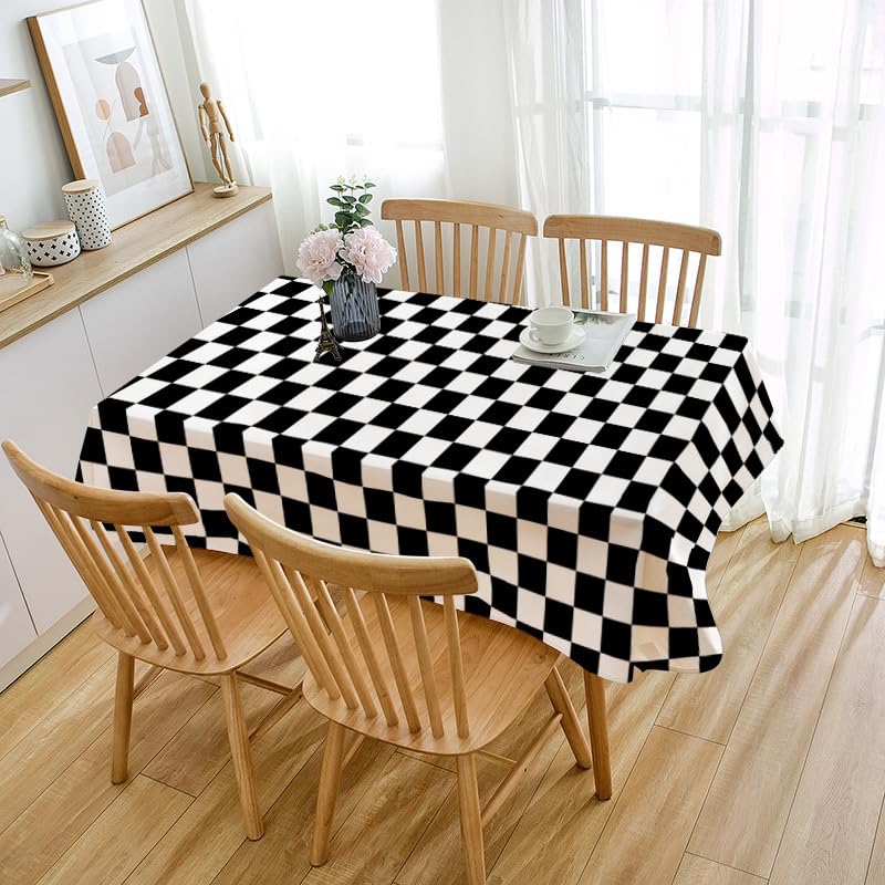 Mantel Antimanchas Mosaico Blanca Y Negro Mantel Mesa Rectangular Poliéster Manteles de Mesa Impermeable Lavable Manteles Antimanchas para Casa Comedor Cocina Fiesta(140x240cm)
