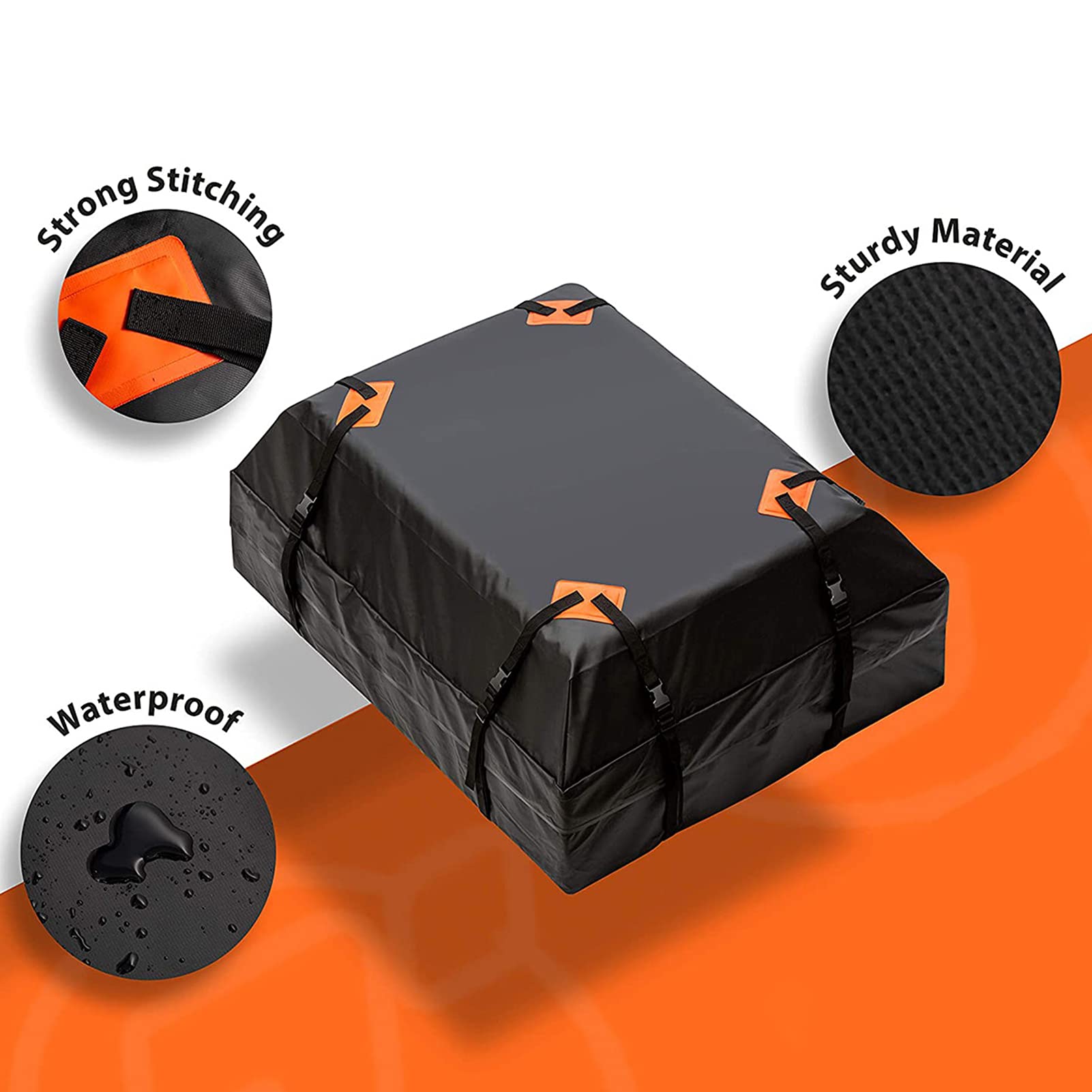 Sac de toit pour voiture, porte-bagages de toit 15 mètres cubes, sac de toit étanche pour bagages de rangement supérieur pour toute voiture avec ou sans barre transversale de toit (A)