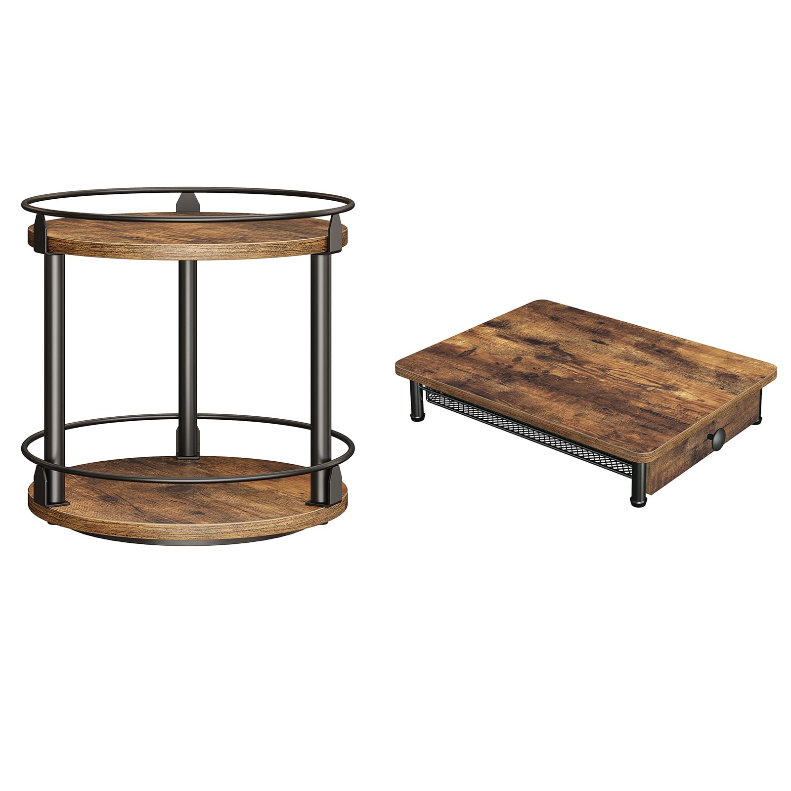 YATINEY Gewürzregal, 2-stufiger drehbarer Organizer Küchenregal, kreisdrehbares Gewürzregal Stehend, Kapselhalter, XSR22BR-XKH08BRG1