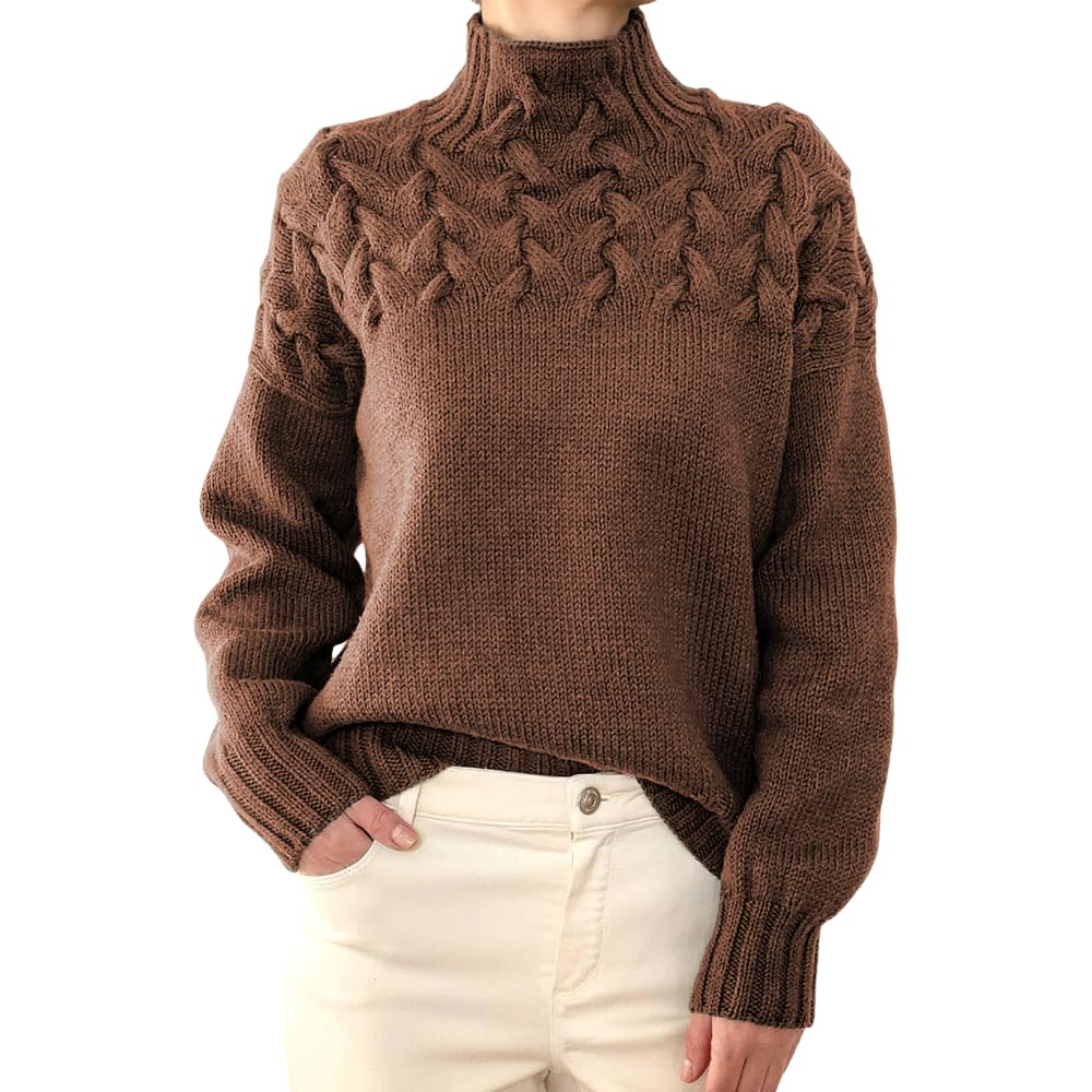 Womens Turtleneck Long Sleeve Solid Comfy Cable Knit Sweater 2023 Fall Winter Casual Loose Jumper Tops for Women