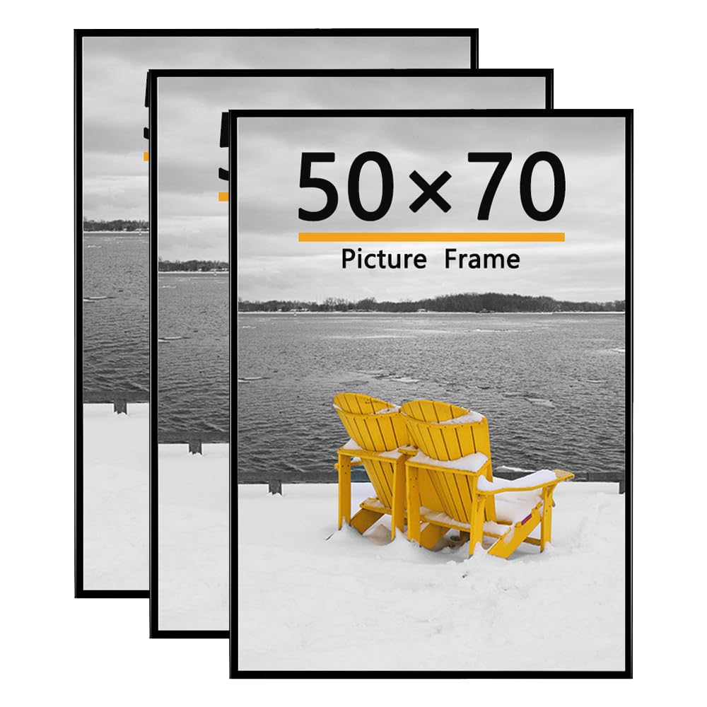 Baoee 3 Pack 50x70 Bilderrahmen, 50x70 Bilderrahmen Schwarz für Fotogalerie - Einschubstreifen, horizontale oder vertikale Wandmontage