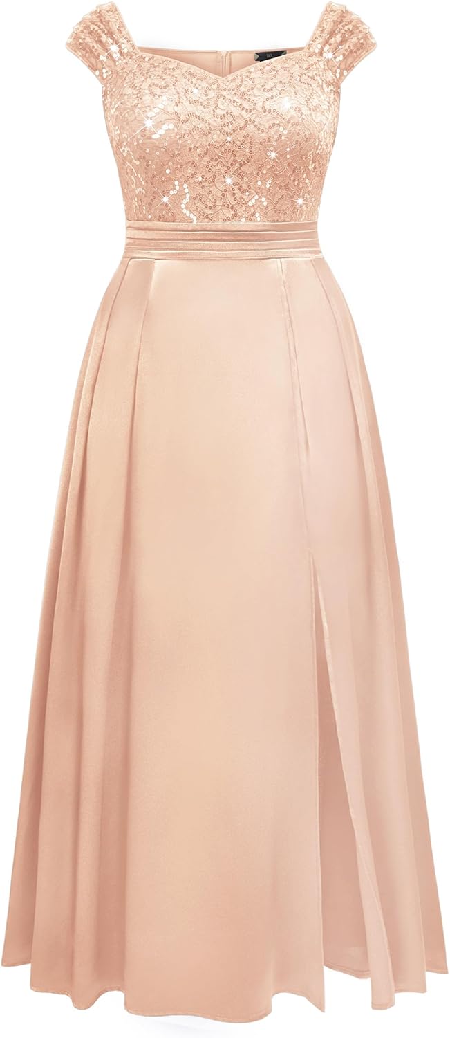 MISSMAY Women's Plus Size Sequin Lace Off Shoulder Satin Slit Formal Evening Party Maxi Dress - Image 5