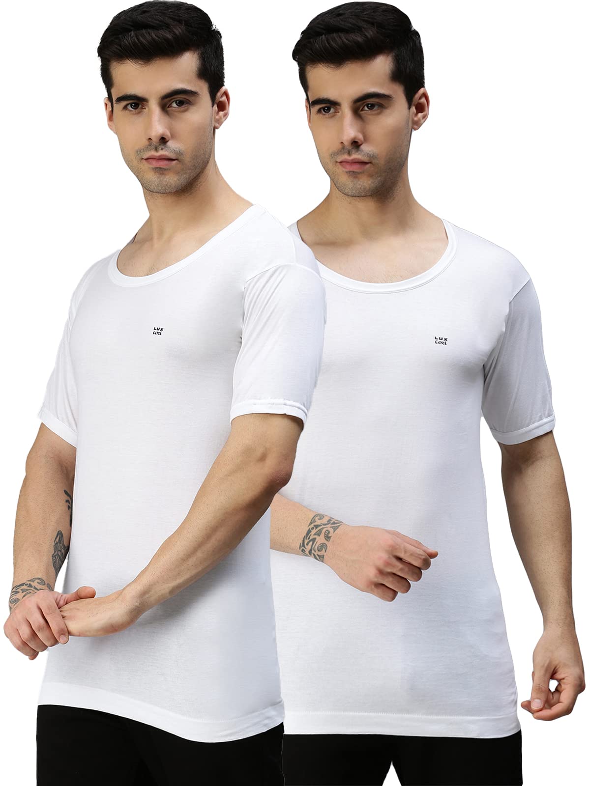 Men's Pack of 2 White Half Sleeves Cotton Vest