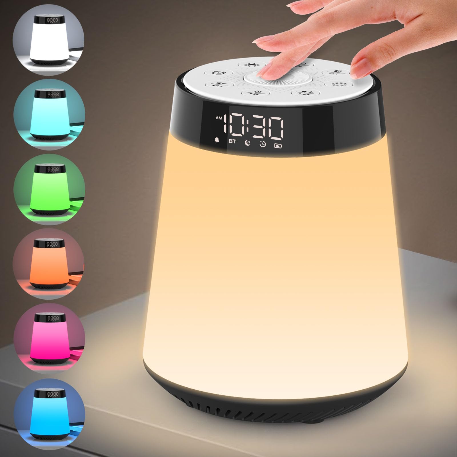 Sunrise Alarm Clock Wake Up Light, Bluetooth Speaker with lights, Multicolor Dimmable Bedside Lamp for Bedroom, Snooze, Sleep Aid, Sound Machine with White Noise, Best Gifts for Teenage Boys Girls