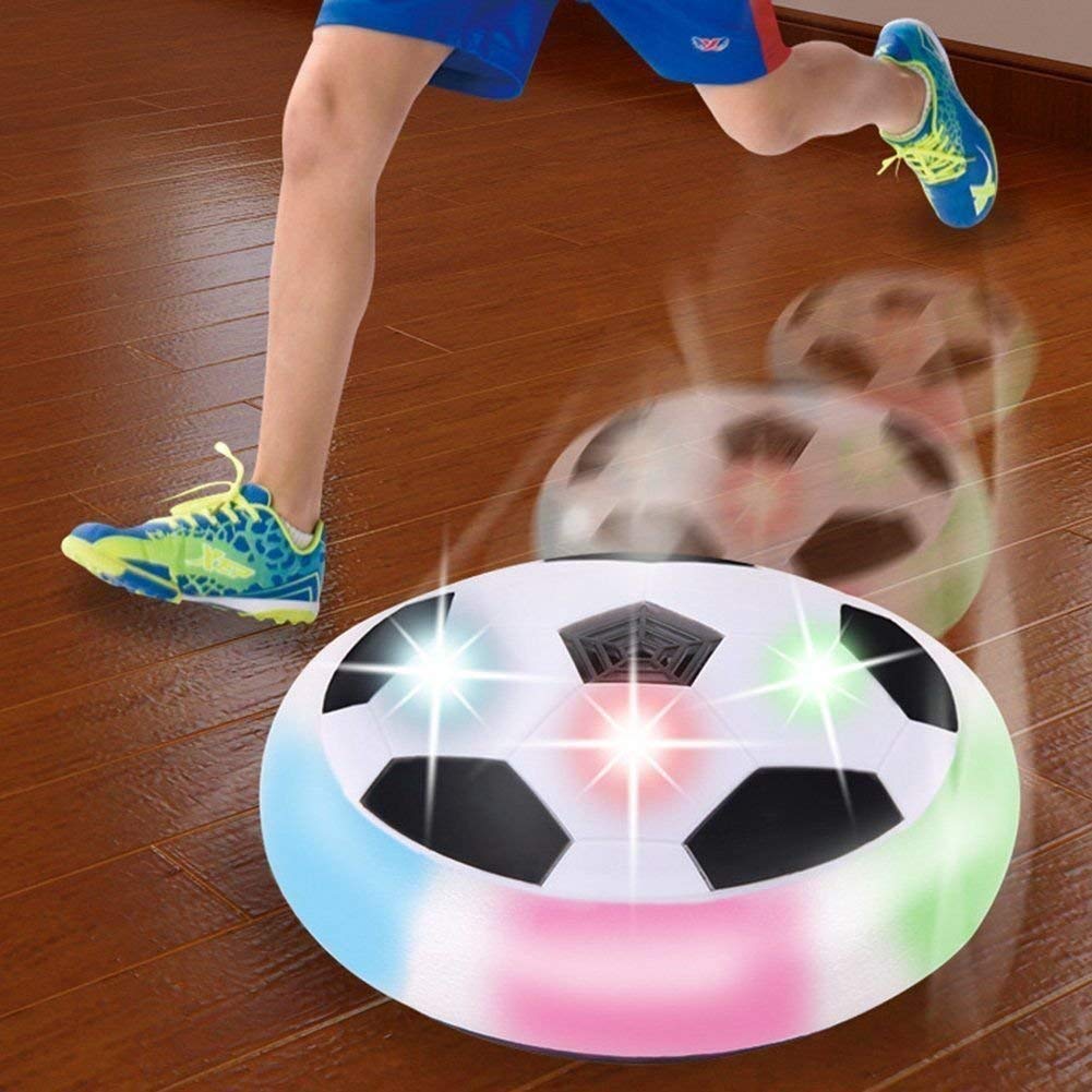 MUREN Flying Football Toy Air Powered Pneumatic Suspended Hover Soccer Ball/Disc with Foam Bumpers and Colorful LED Lights (Multicolour) - Packaging May Vary