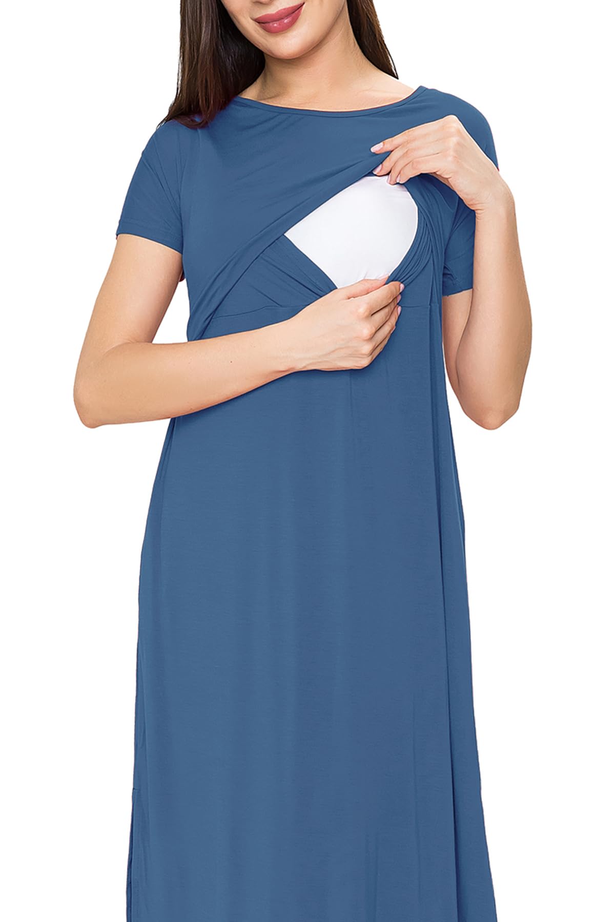 Smallshow Damen Lang Split Stillkleid Kurzarm Umstandskleid Sommer