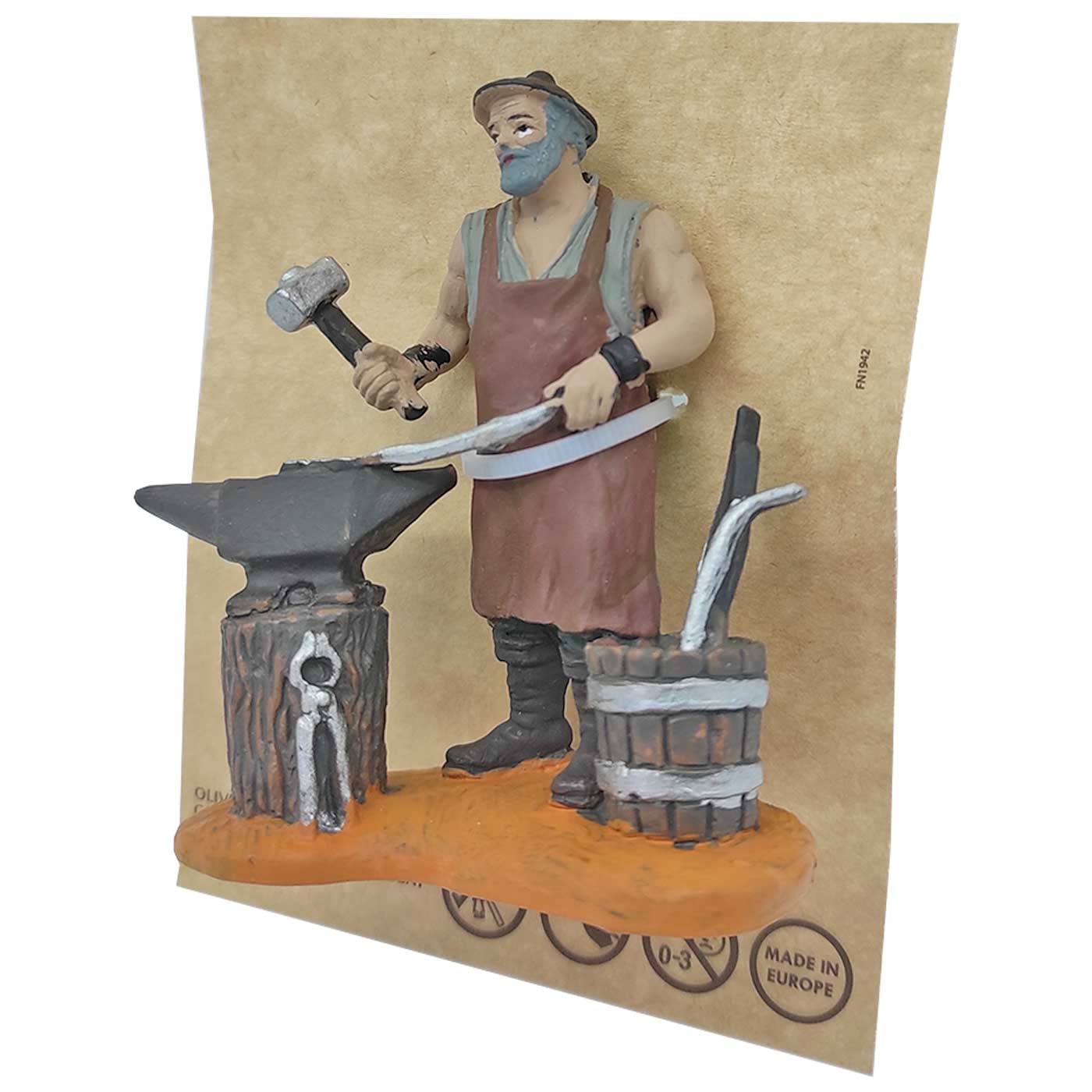 Set di 4 statuette di un fabbro, per completare il presepe natalizio da 8 cm, dipinte a mano, con design realistico, nascita, pastorcillo, fabbro, 4 pezzi