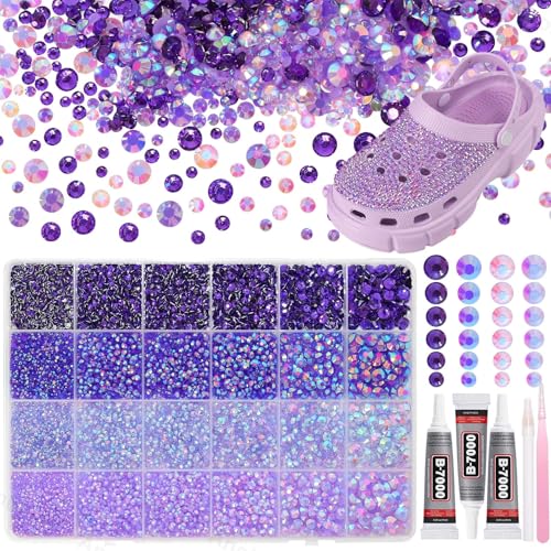 26000PCS Purple Resin Flatback Rhinestones for Crafting Resin Rhinestones for Bedazzling Kit 2/3/4/5/6mm Flatback Gems Jewels for DIY Mugs Tumblers Clothing Shoes Nail Art